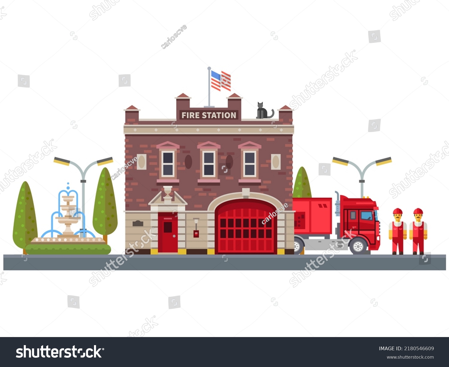 Fire Station Illustration White Background Stock Illustration 