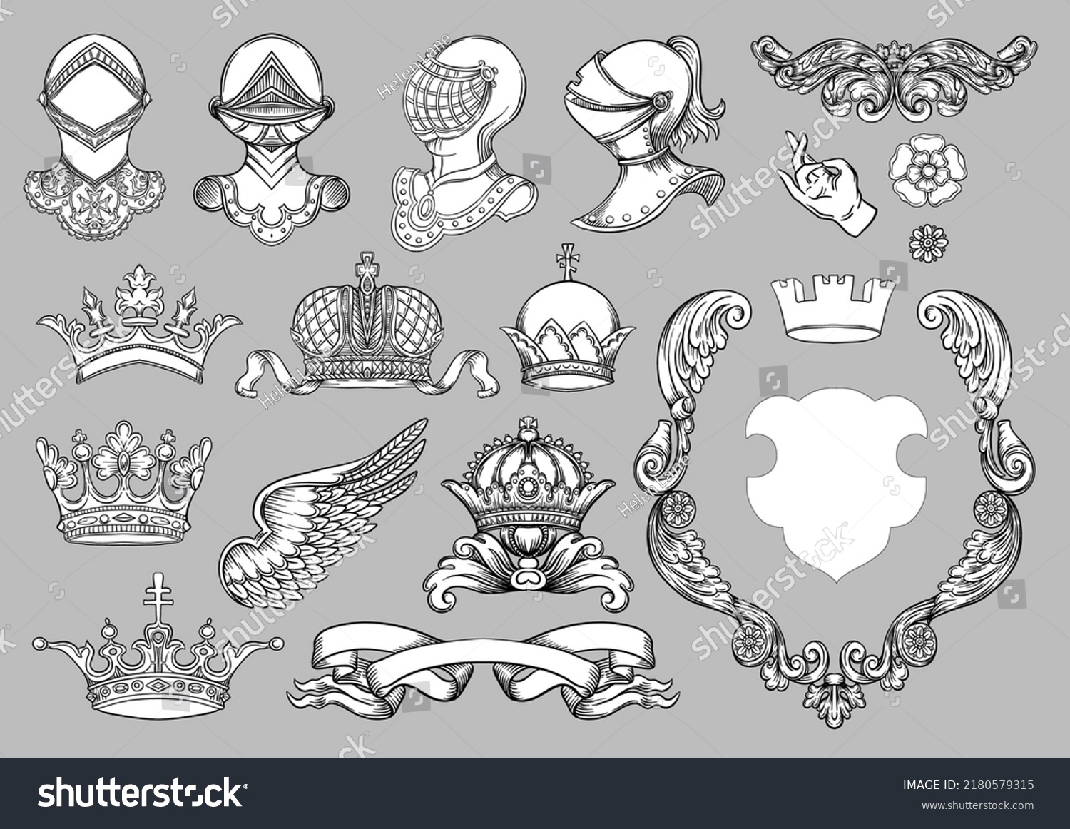 Set Crowns Knight Helmet Shield Coat Stock Vector (Royalty Free ...