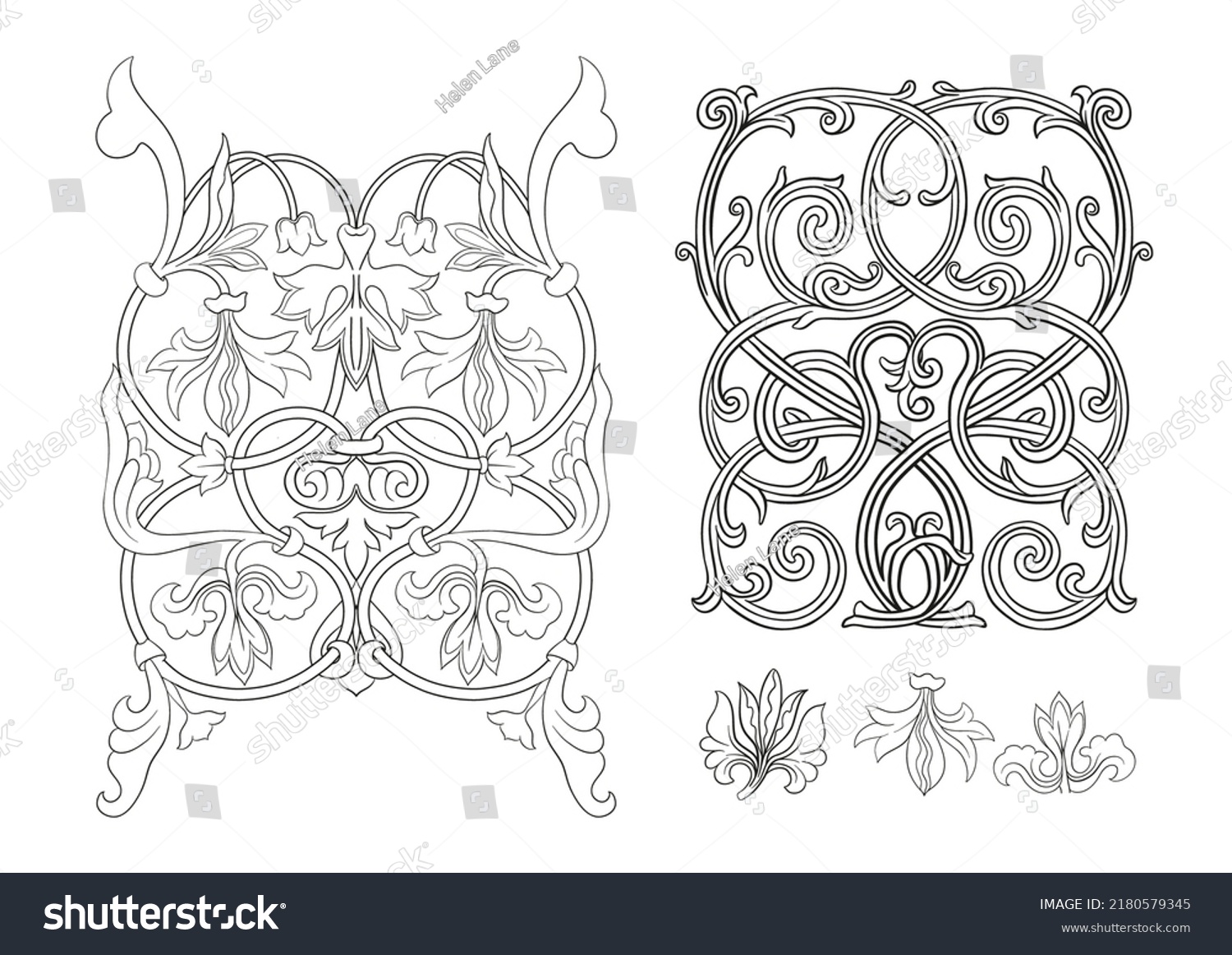 Byzantine Traditional Historical Floral Motifs Pattern Stock Vector