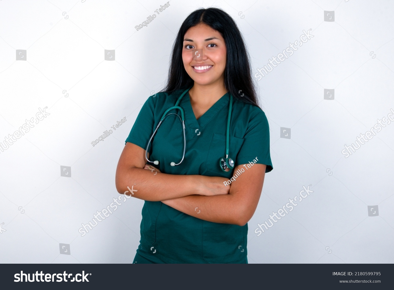 Doctor Hispanic Woman Wearing Surgeon Uniform Stock Photo 2180599795 ...