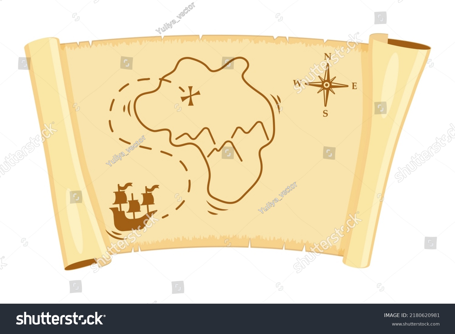 Pirate Treasure Map Twisted Parchment Quest Stock Vector Royalty Free Shutterstock