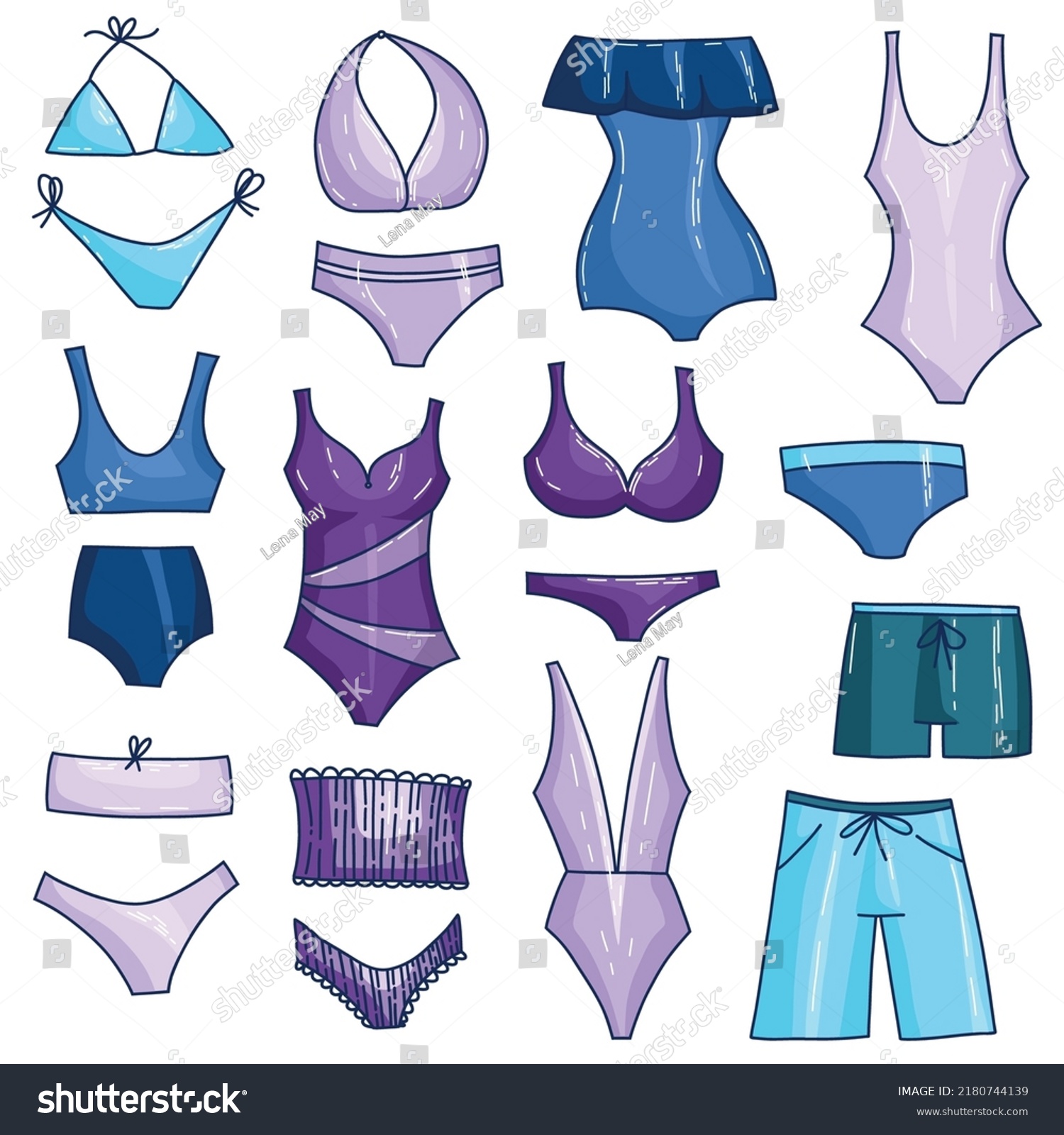 Vector Set Cartoon Doodle Swimsuits Bikini Stock Vector Royalty Free 2180744139 Shutterstock