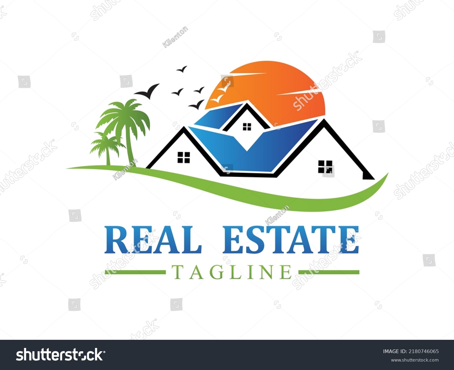 Real Estate Logo Design Icons Sunset Stock Vector (Royalty Free ...