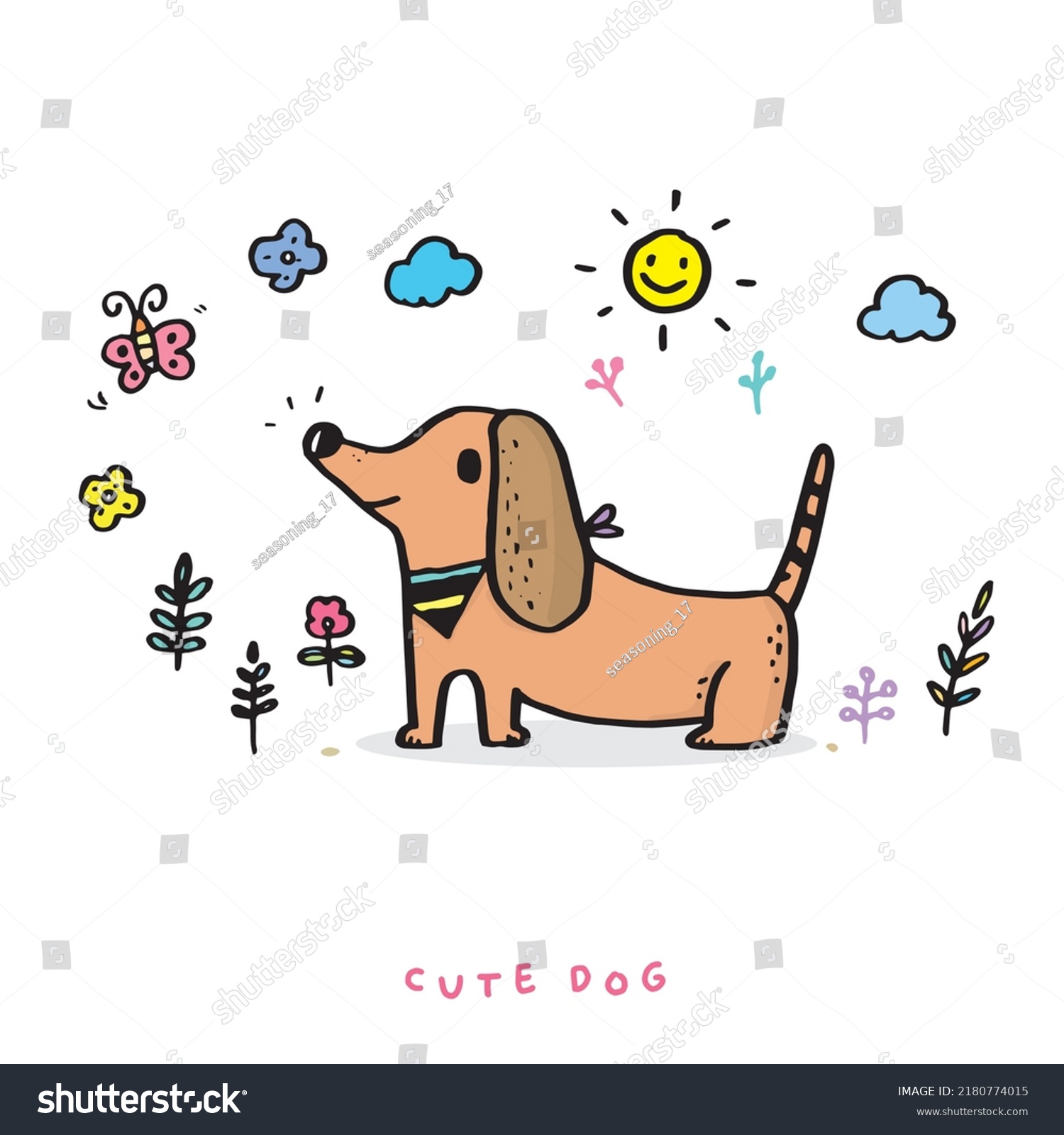 Cute Dog Hand Drawing Doodle Cartoon Stock Vector Royalty Free