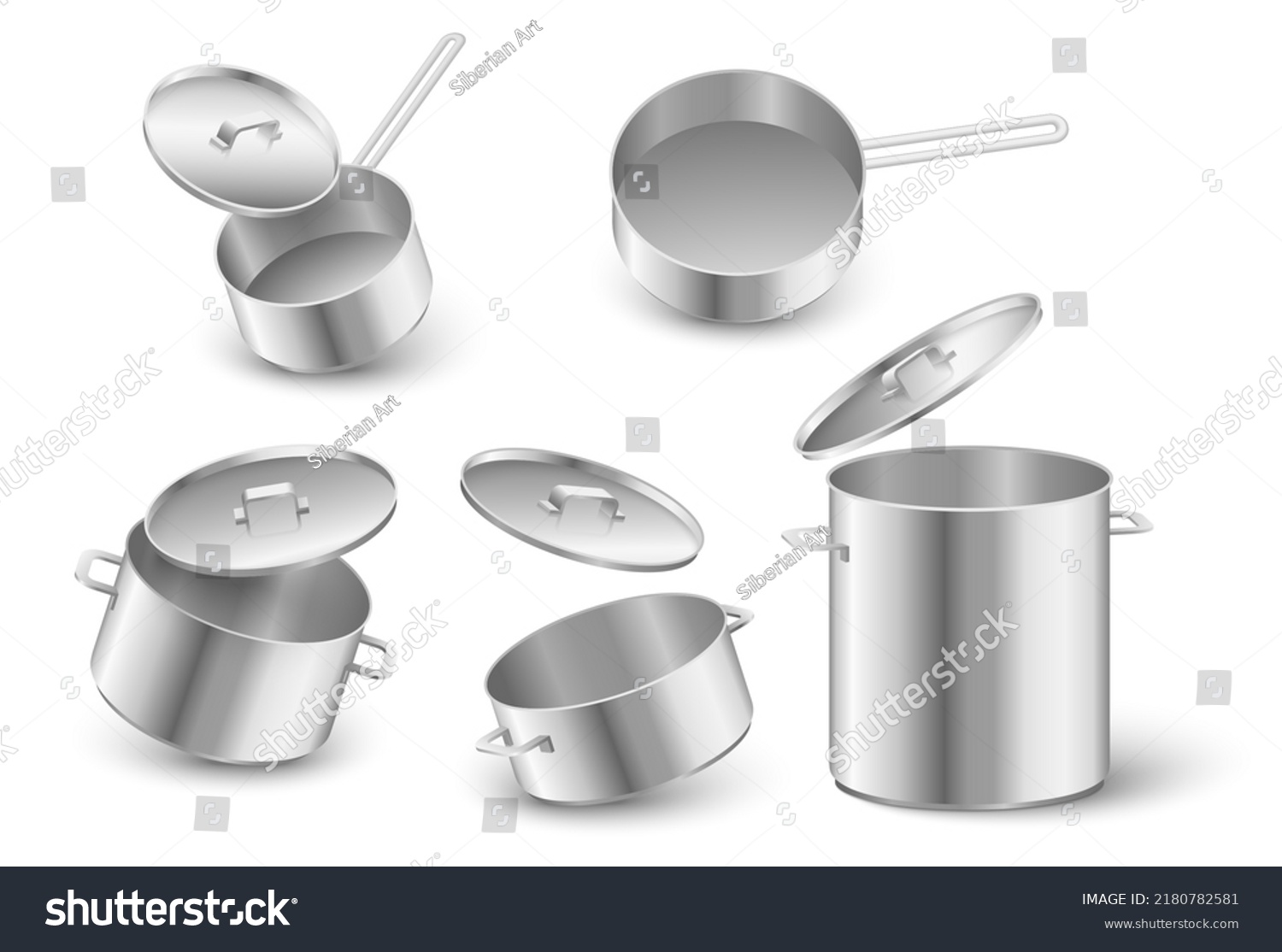 Kitchen Pot Pan Realistic Vector Set Stock Vector Royalty Free   Stock Vector Kitchen Pot And Pan Realistic Vector Set Cookware Utensils With Lids Illustration Saucepan For 2180782581 