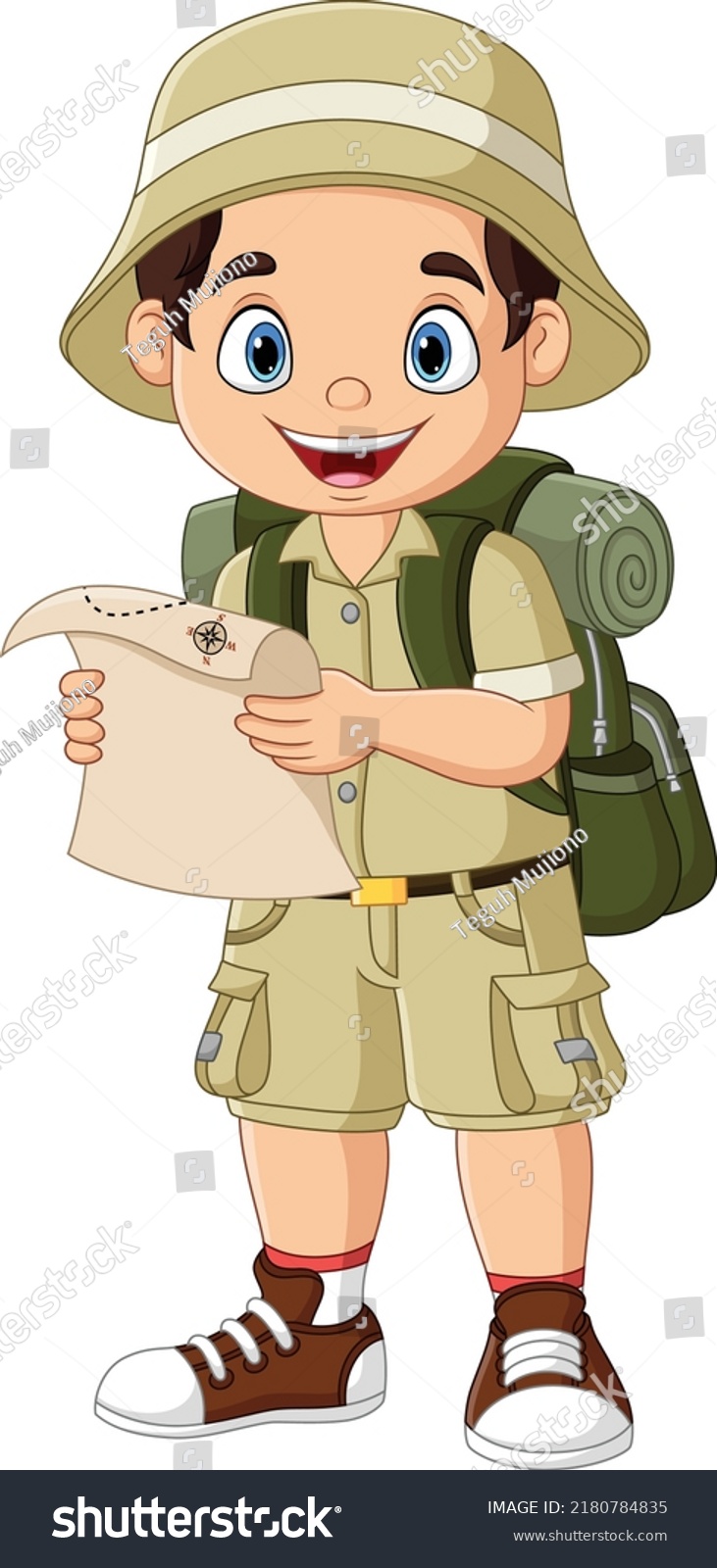 Cartoon Hiker Boy Holding Map Stock Vector (Royalty Free) 2180784835 ...