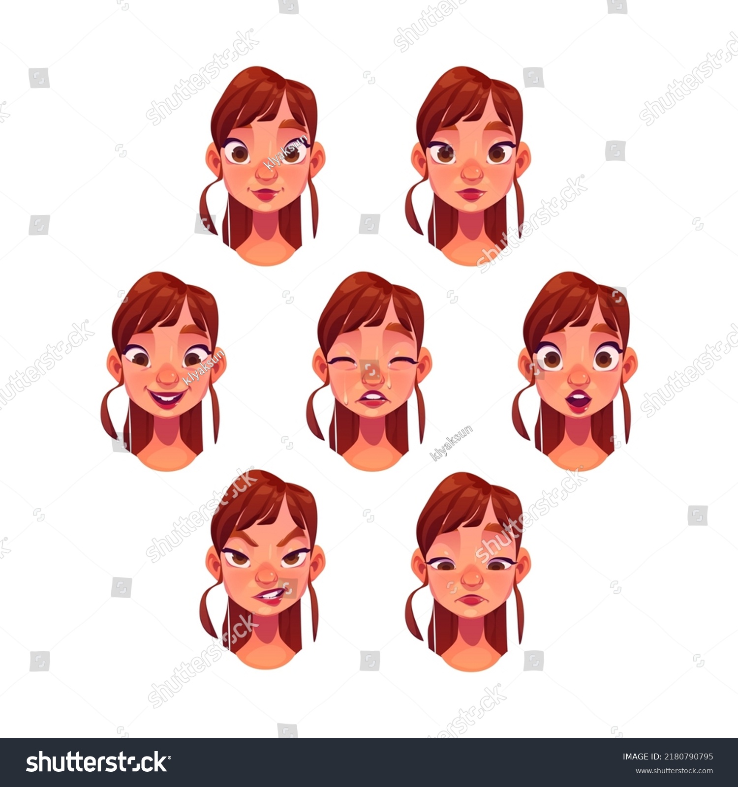 Young Woman Face Different Emotions Vector Stock Vector Royalty Free