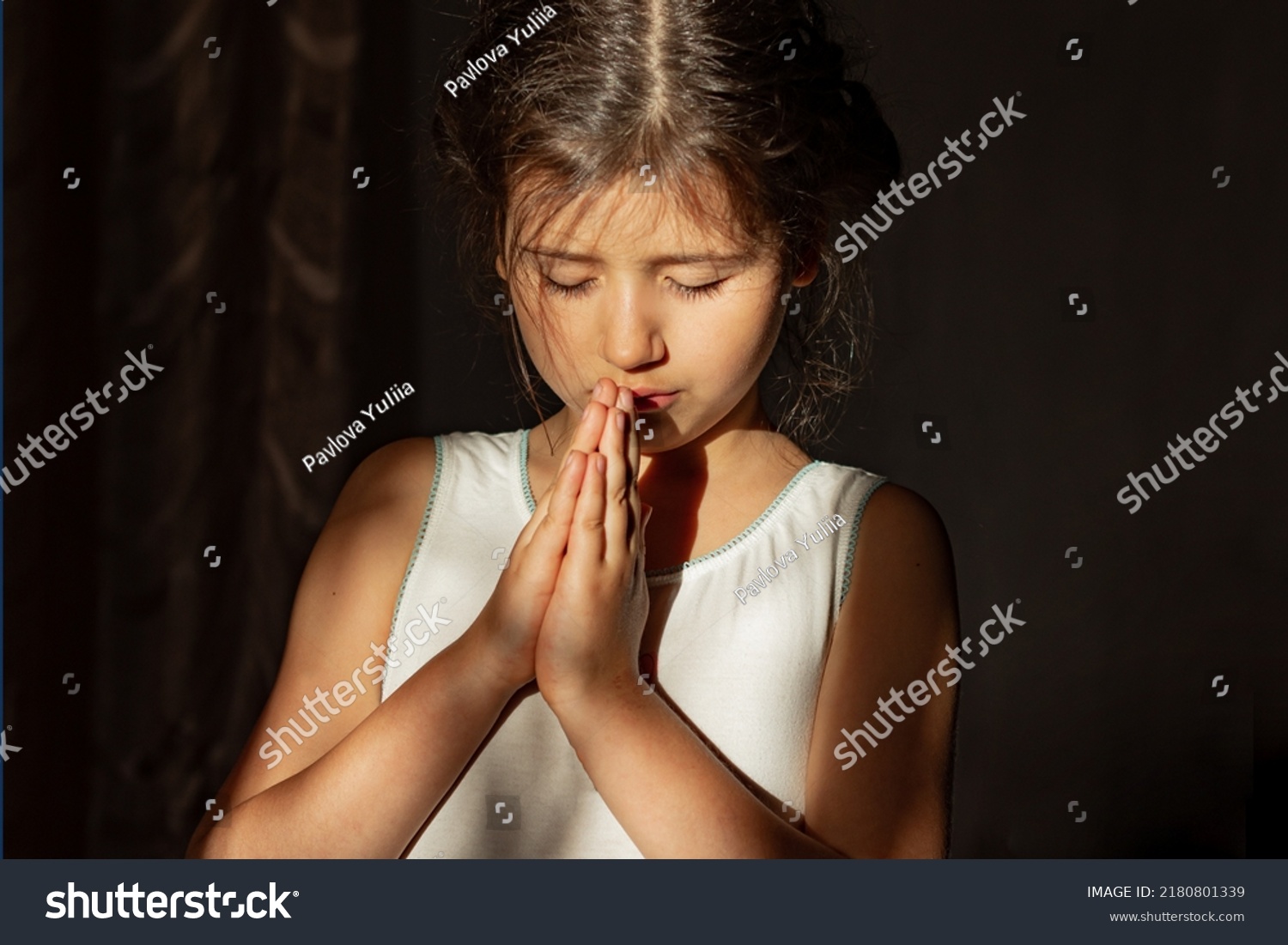 Little Girl Folded Her Hands Prayer Stock Photo 2180801339 | Shutterstock