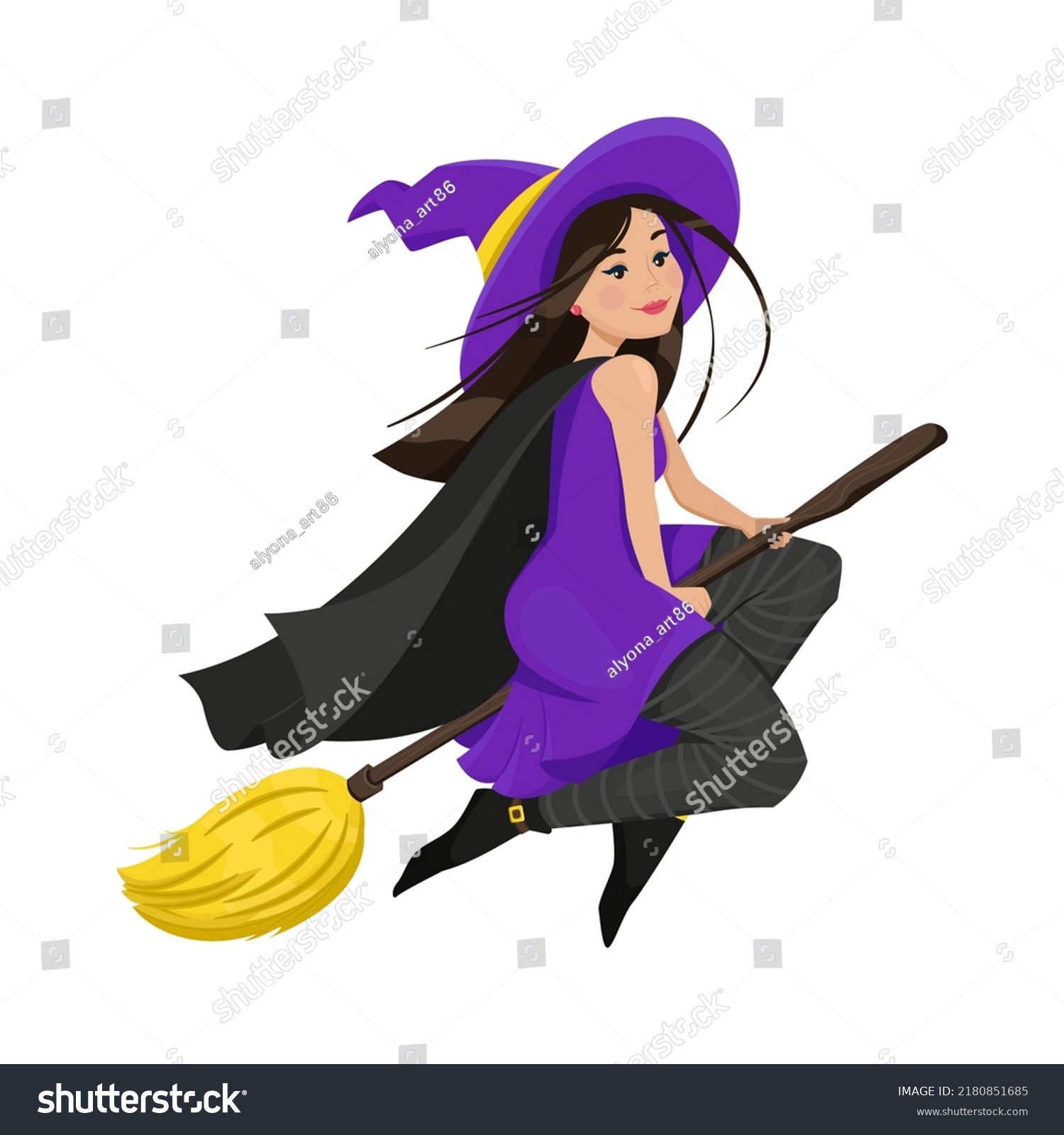 Cute Witch Cloak Stockings Flew On Stock Vector (Royalty Free ...