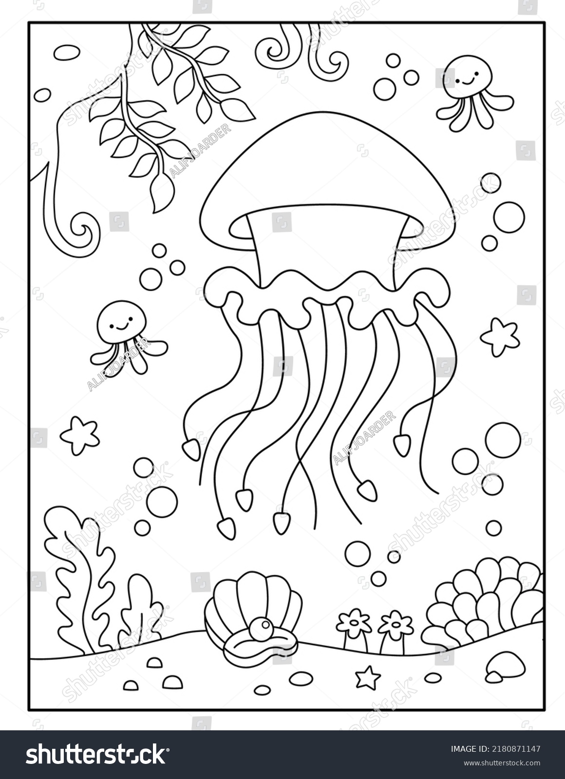 Cute Jellyfish Coloring Page Kids Stock Vector (Royalty Free ...