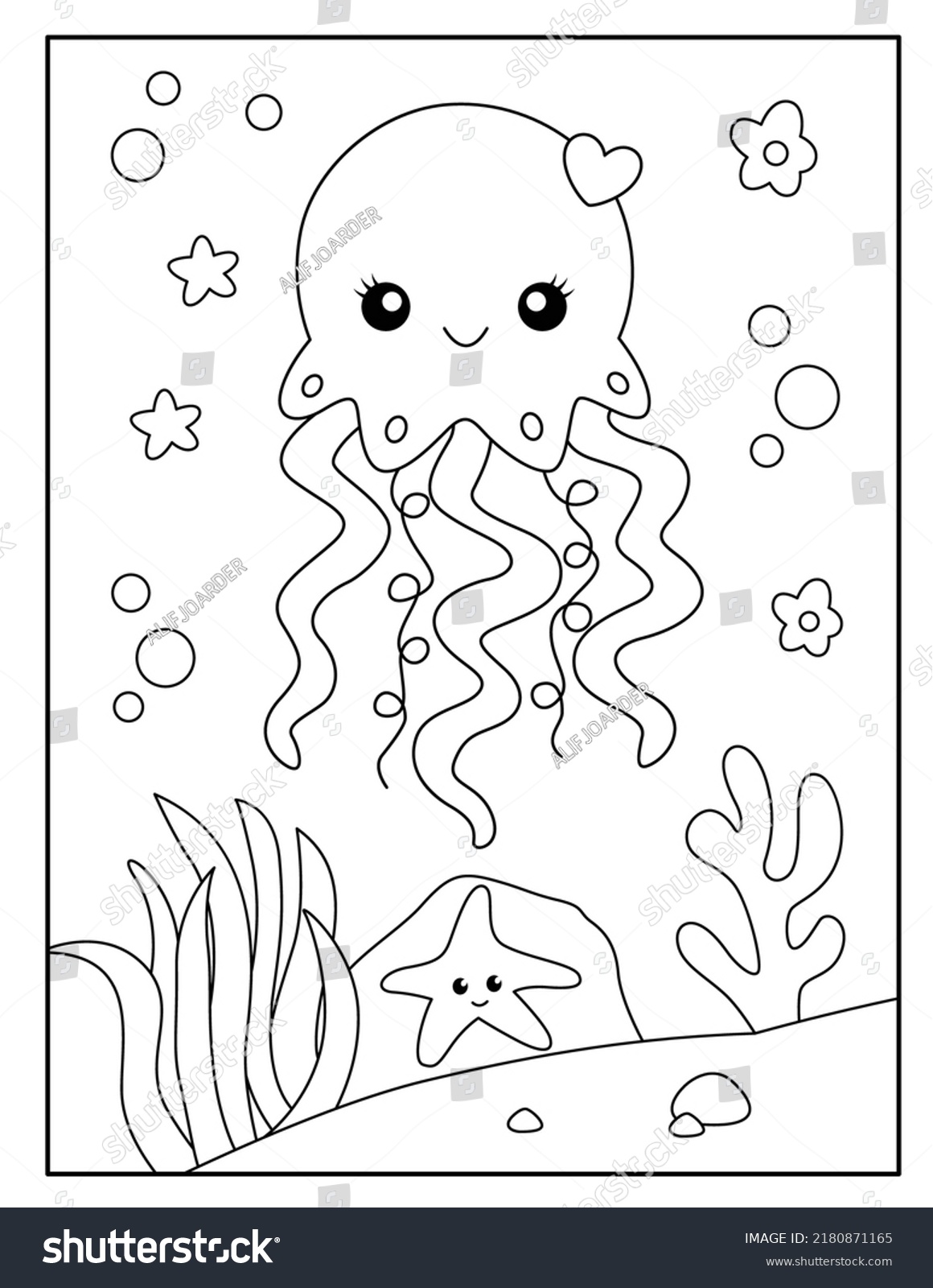 Cute Jellyfish Coloring Page Kids Stock Vector (Royalty Free ...