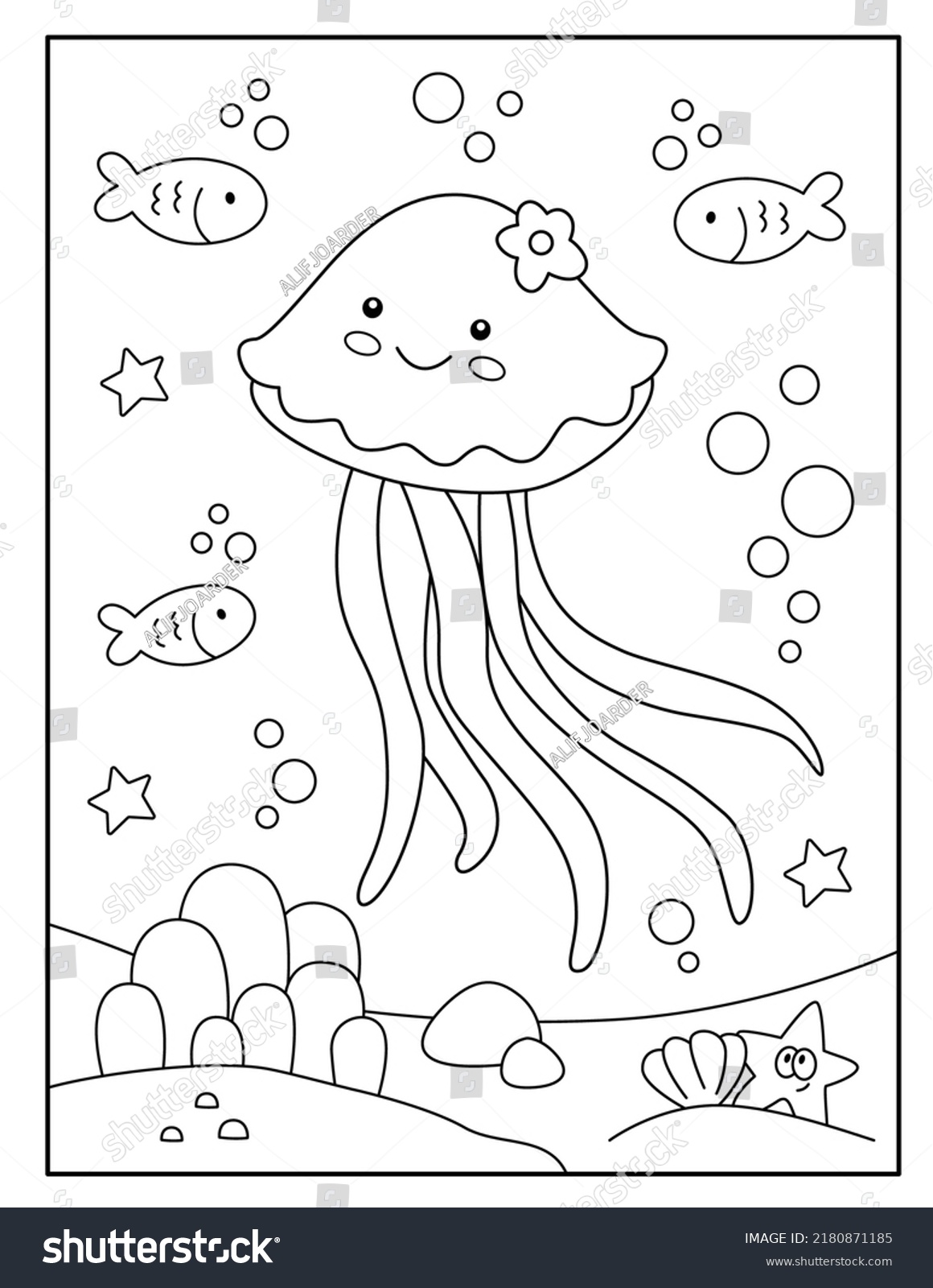 Cute Jellyfish Coloring Page Kids Stock Vector (Royalty Free ...