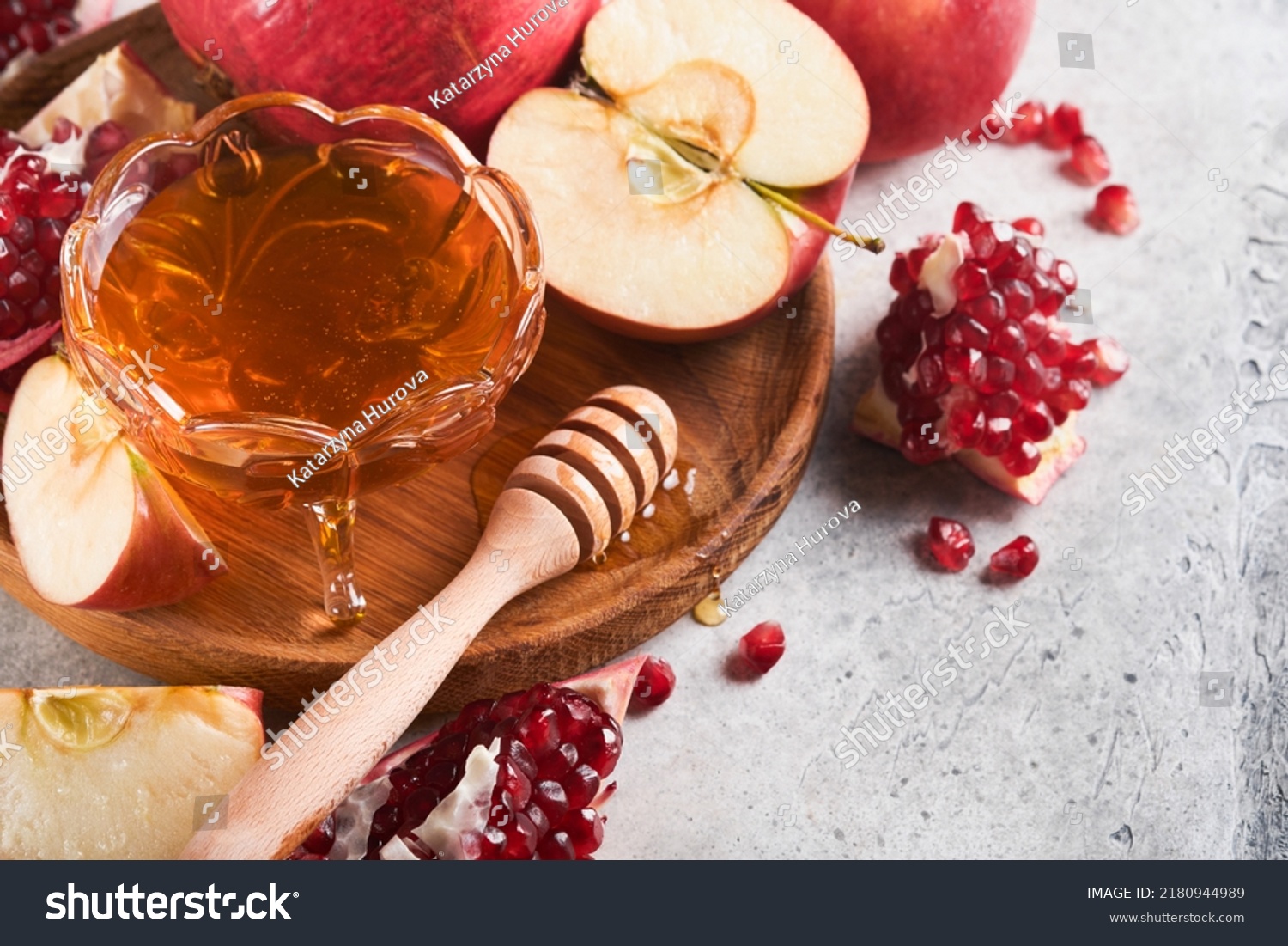 Rosh Hashanah Pomegranate Apples Honey Traditional Stock Photo ...