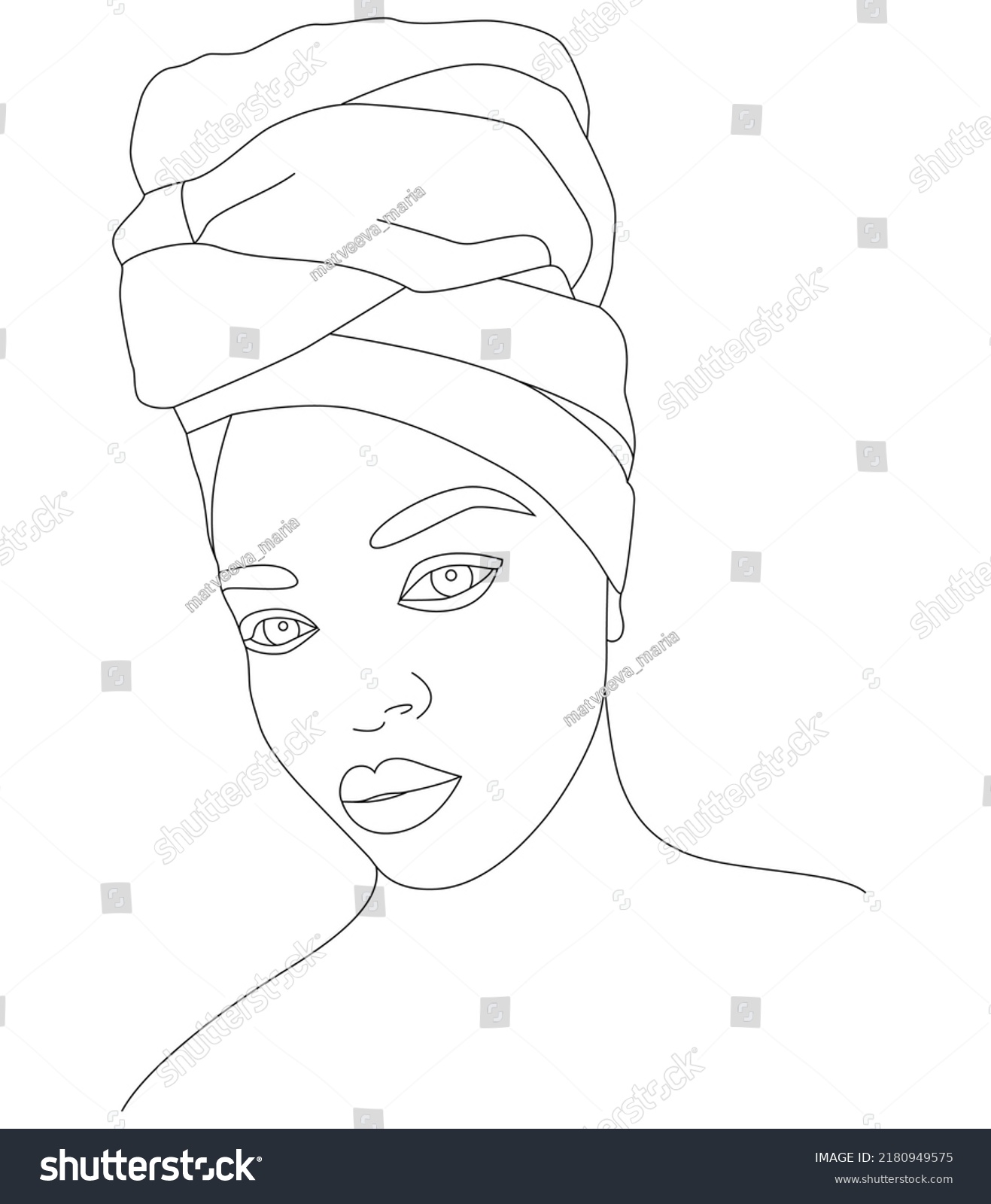 Face One Line African Woman Traditional Stock Vector (Royalty Free ...