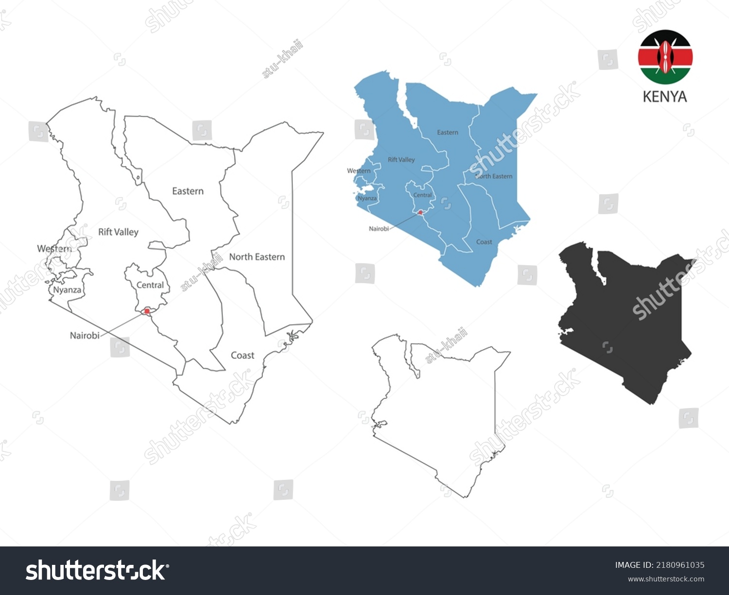 4 Style Kenya Map Vector Illustration Stock Vector Royalty Free   Stock Vector  Style Of Kenya Map Vector Illustration Have All Province And Mark The Capital City Of Kenya By 2180961035 