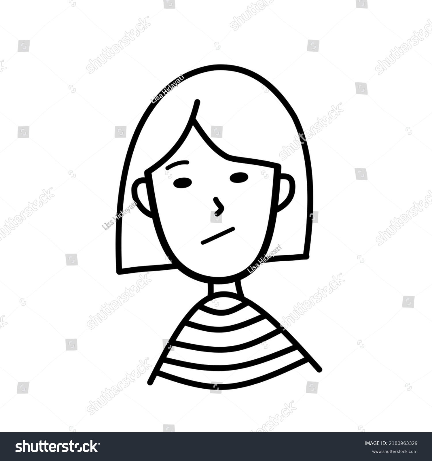 Simple Black White Line Art Woman Stock Illustration 2180963329 ...