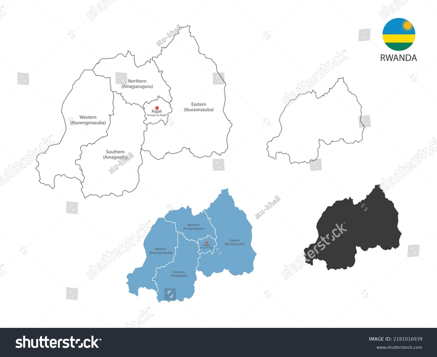 4 Style Rwanda Map Vector Illustration Stock Vector Royalty Free   Stock Vector  Style Of Rwanda Map Vector Illustration Have All Province And Mark The Capital City Of Rwanda By 2181016939 