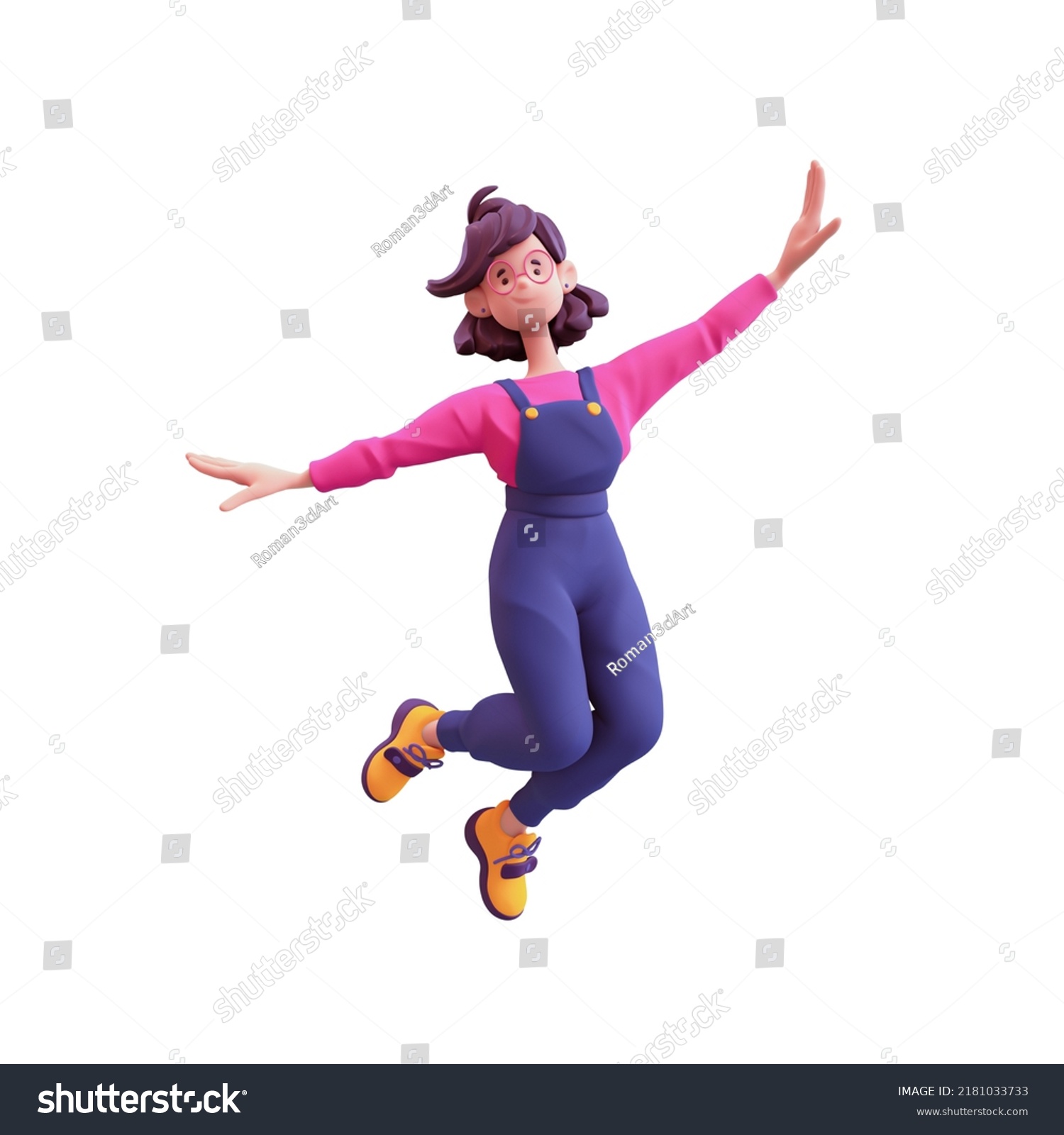 Excited Cute Asian Active Girl Blue Stock Illustration 2181033733 ...