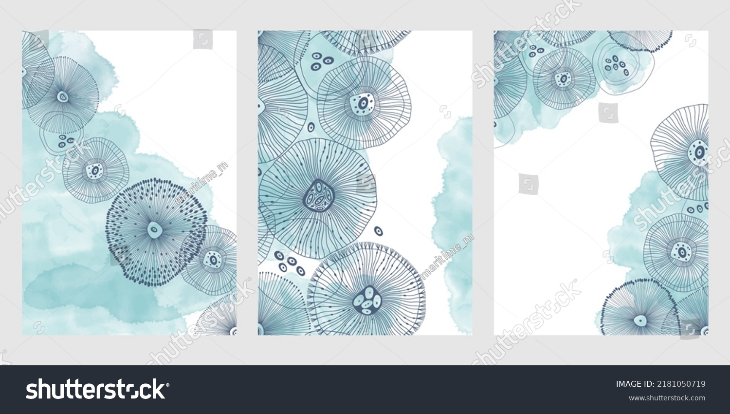 Stock Vector Set Of Card On A Marine Theme With Watercolor Spots And Place For Text Sea Ornament Concept 2181050719 