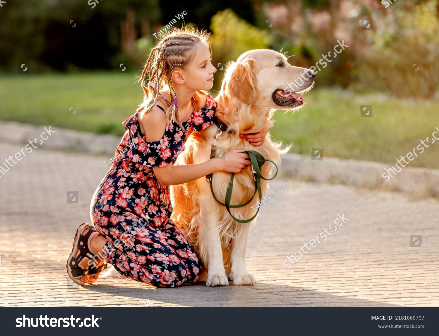 Preteen Girl Her Golden Retriever Dog Stock Photo 2181060707 | Shutterstock