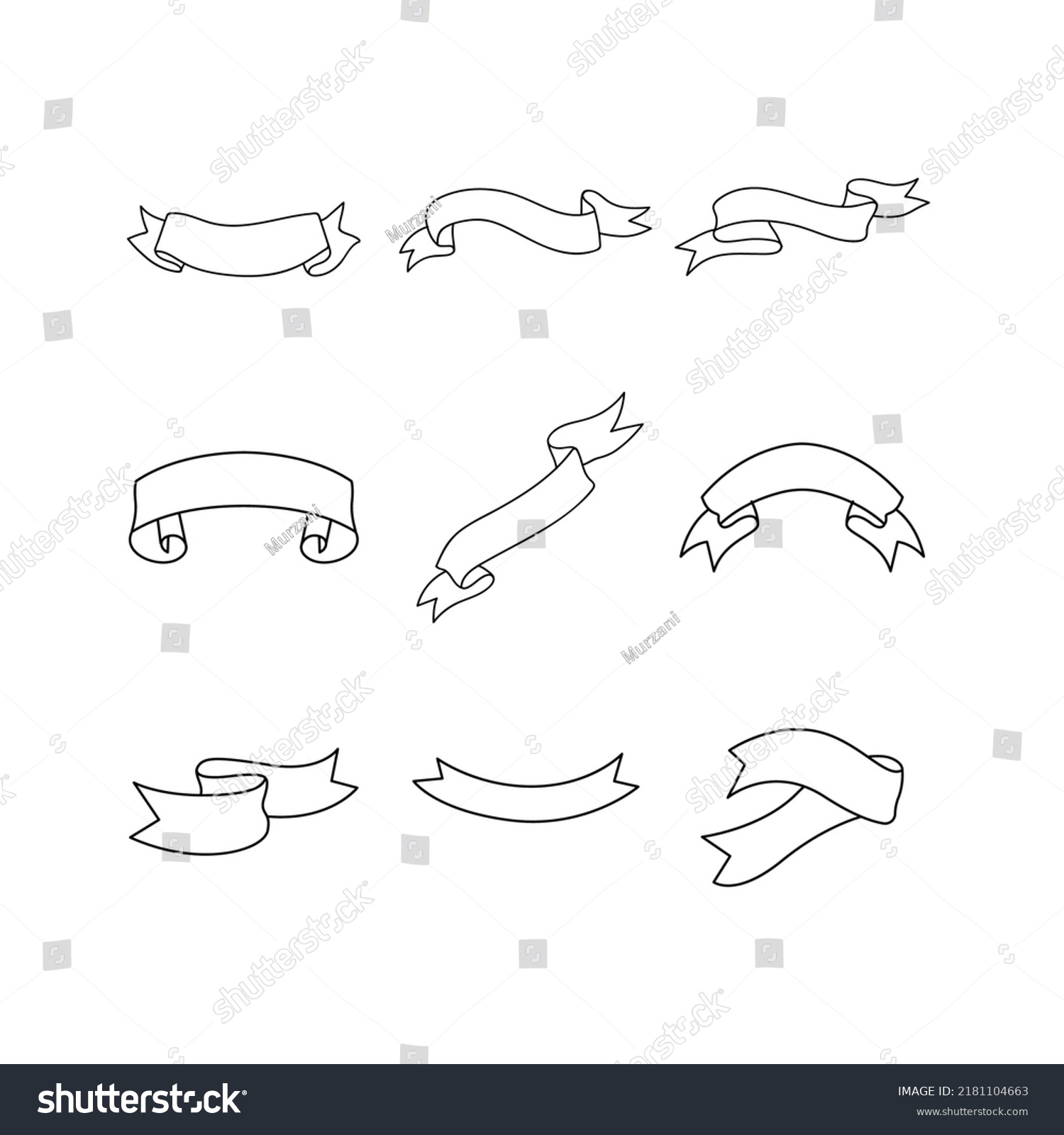 Vector Line Art Banner Ribbon Set Stock Vector (Royalty Free