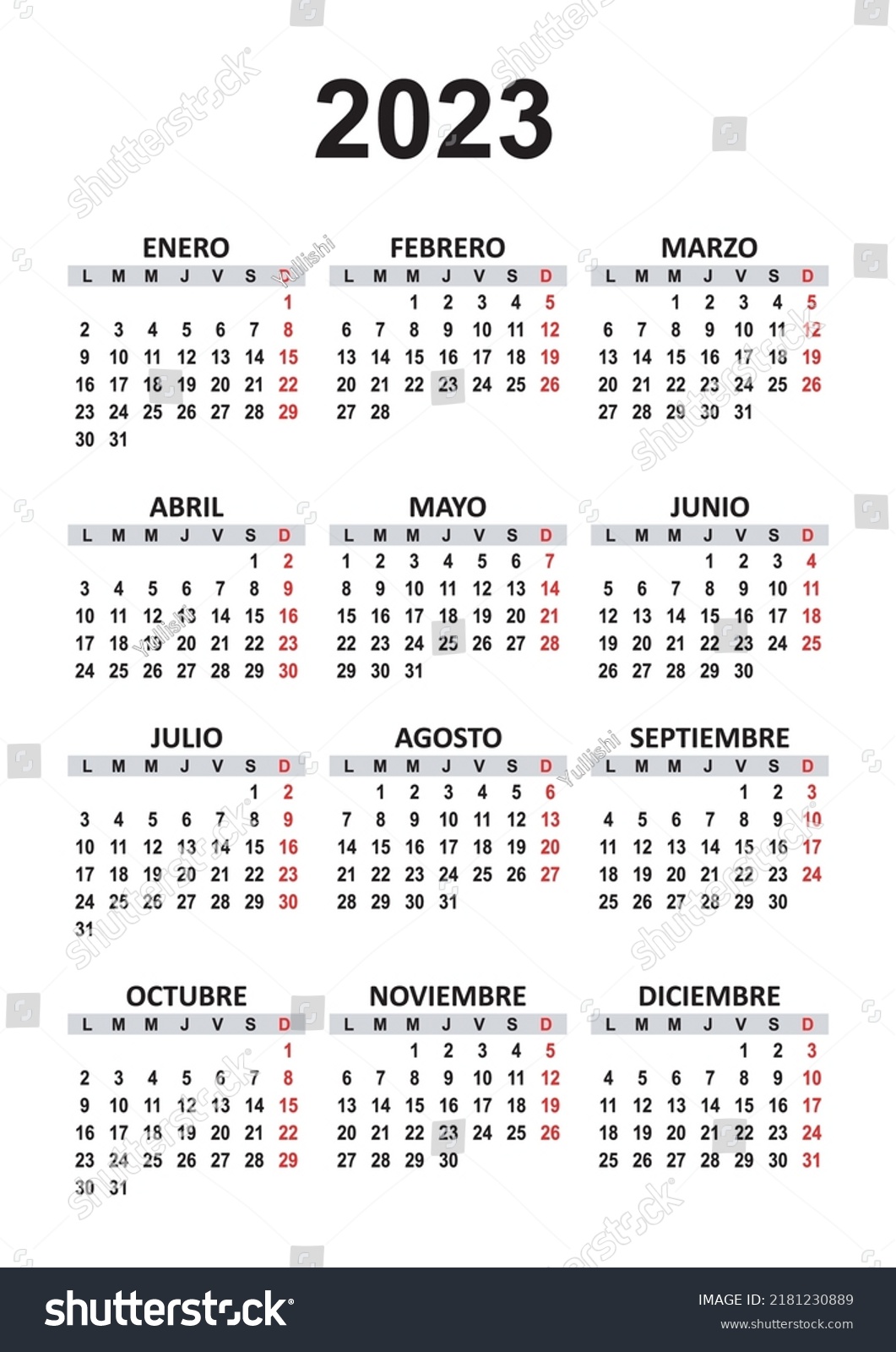 Spanish Yearly Calendar 2023 Mockup Annual Stock Vector (Royalty Free ...