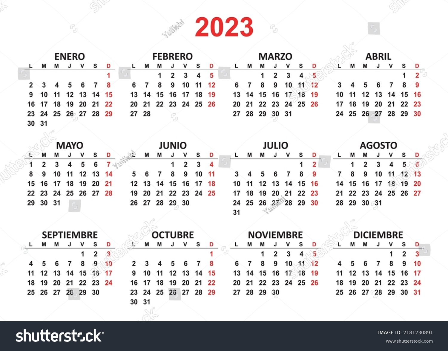 Spanish Yearly Calendar 2023 Mockup Annual Stock Vector (Royalty Free ...