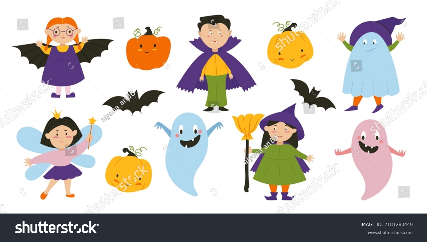 Kids Dracula Witch Bat Fairy Costumes Stock Vector (Royalty Free ...