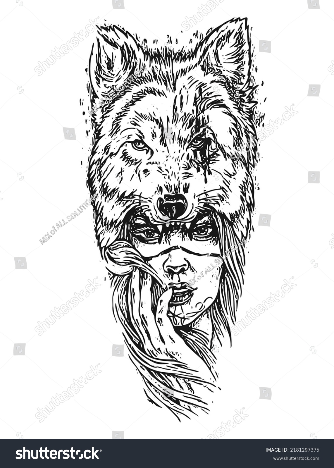 Native American Girl Wolf Headdress Feathers Stock Vector (Royalty Free