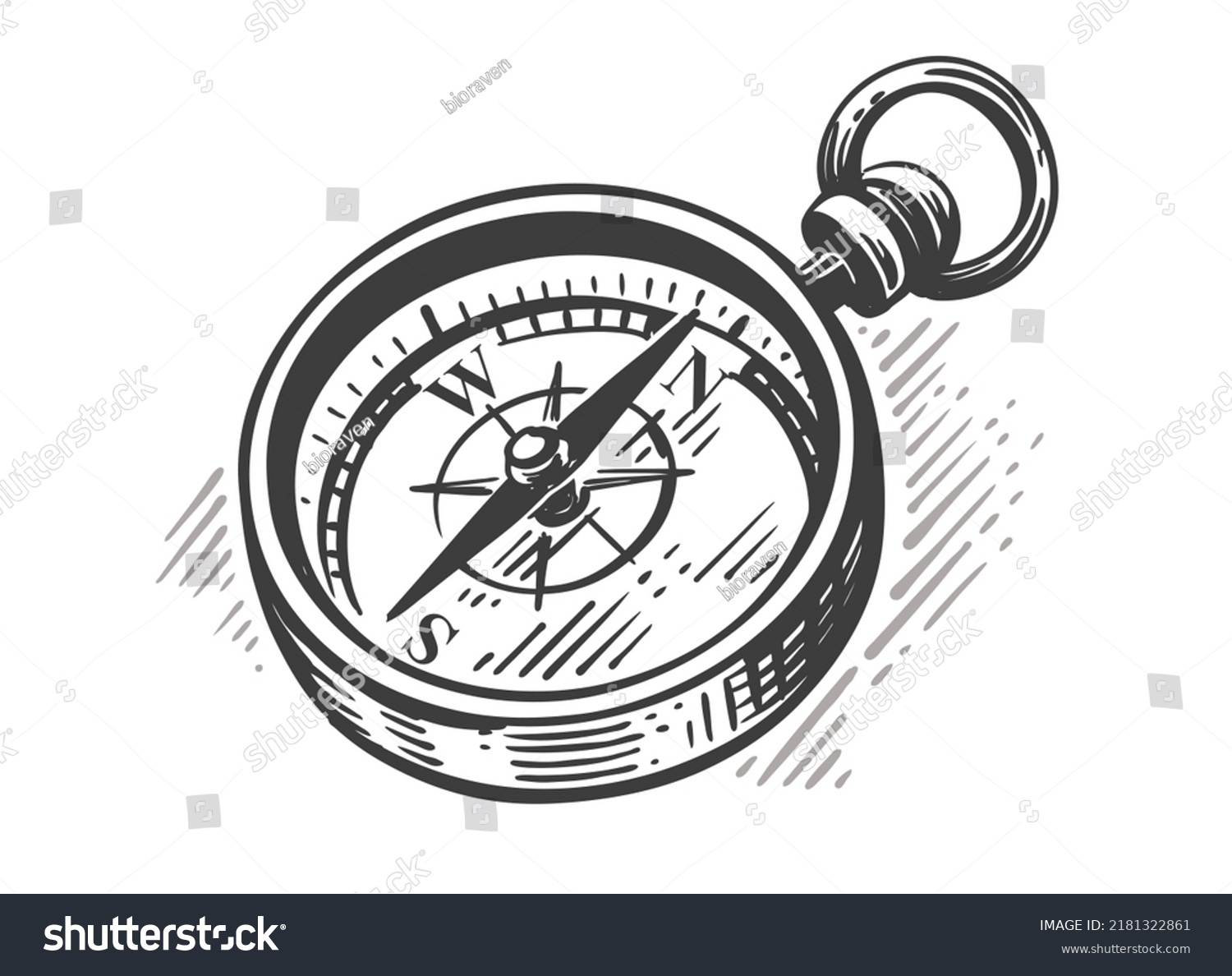 Vintage Compass Sketch Engraving Vector Illustration Stock Vector ...