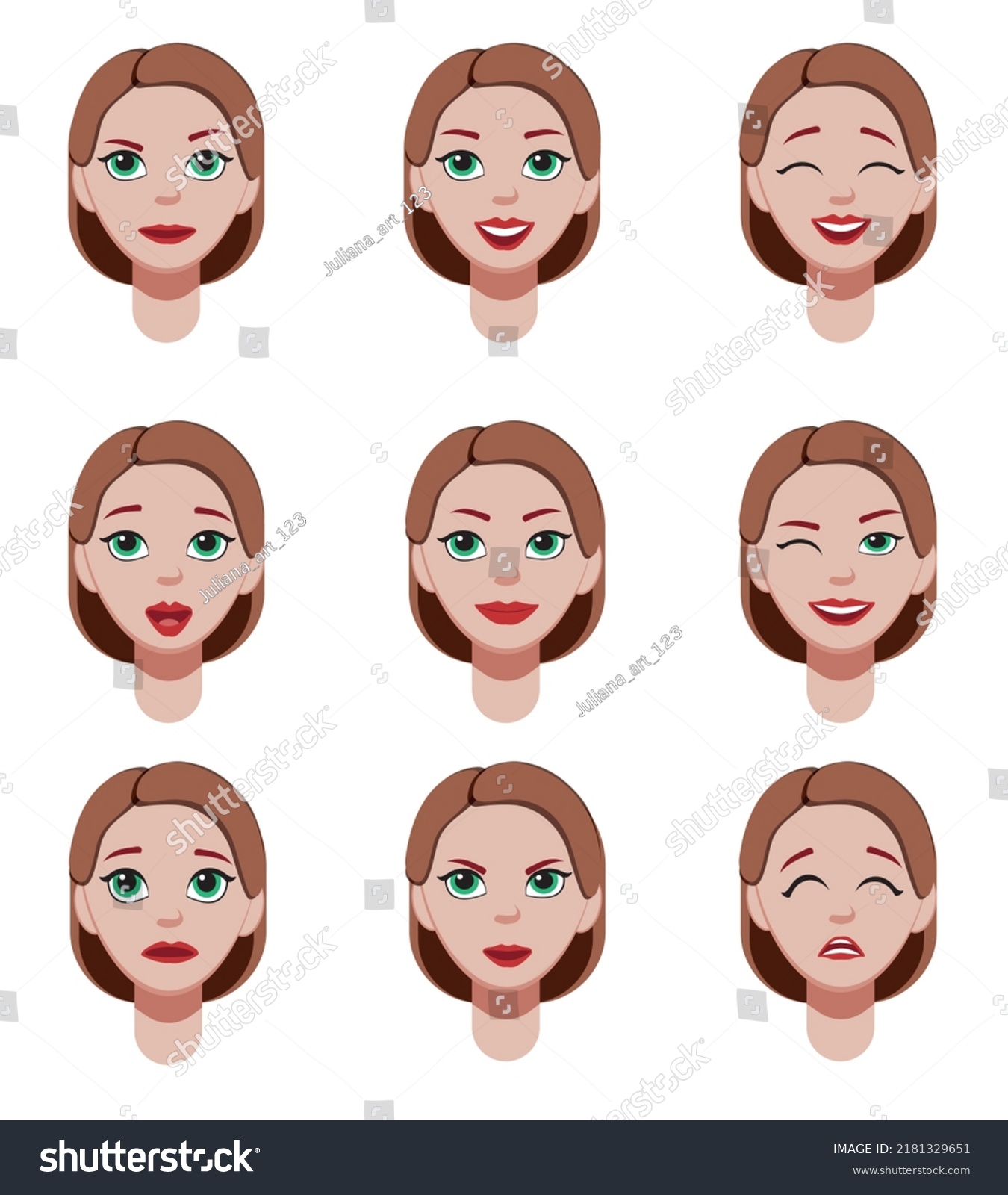 Emotions Girl Face Expressions Different Female Stock Vector (Royalty ...