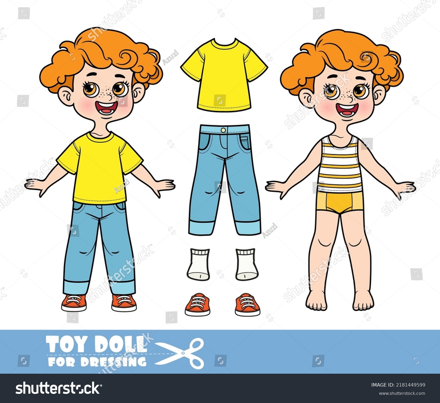 Cartoon Redhaired Boy Dressed Clothes Separately Stock Vector (Royalty ...