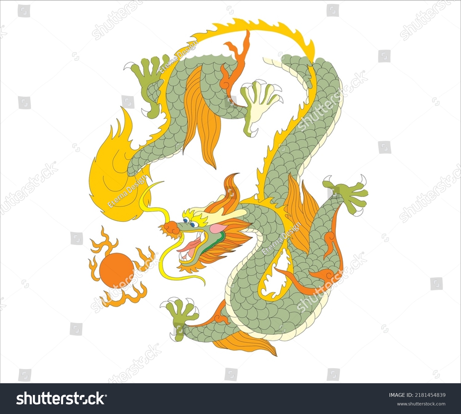 Traditional Orange Green Dragon Vector Stock Vector (Royalty Free ...