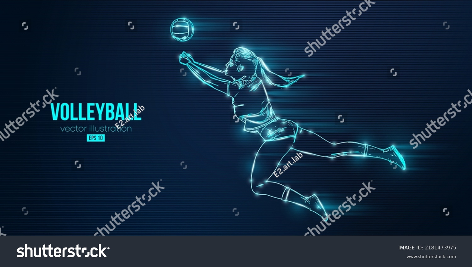 Abstract Silhouette Volleyball Player On Blue Stock Vector (Royalty ...