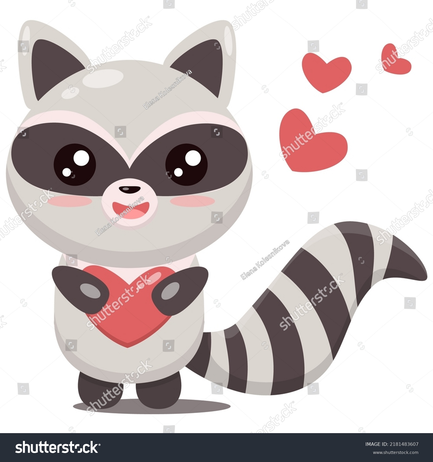 Love Illustration Raccoon Cartoon Style Red Stock Vector (Royalty Free ...