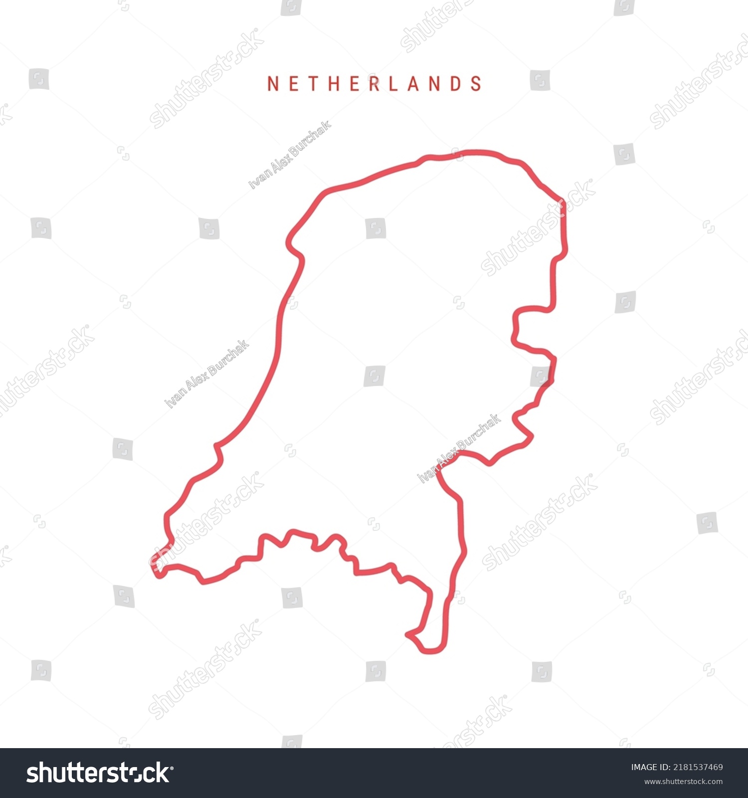 Netherlands Editable Outline Map Holland Red Stock Vector (Royalty Free