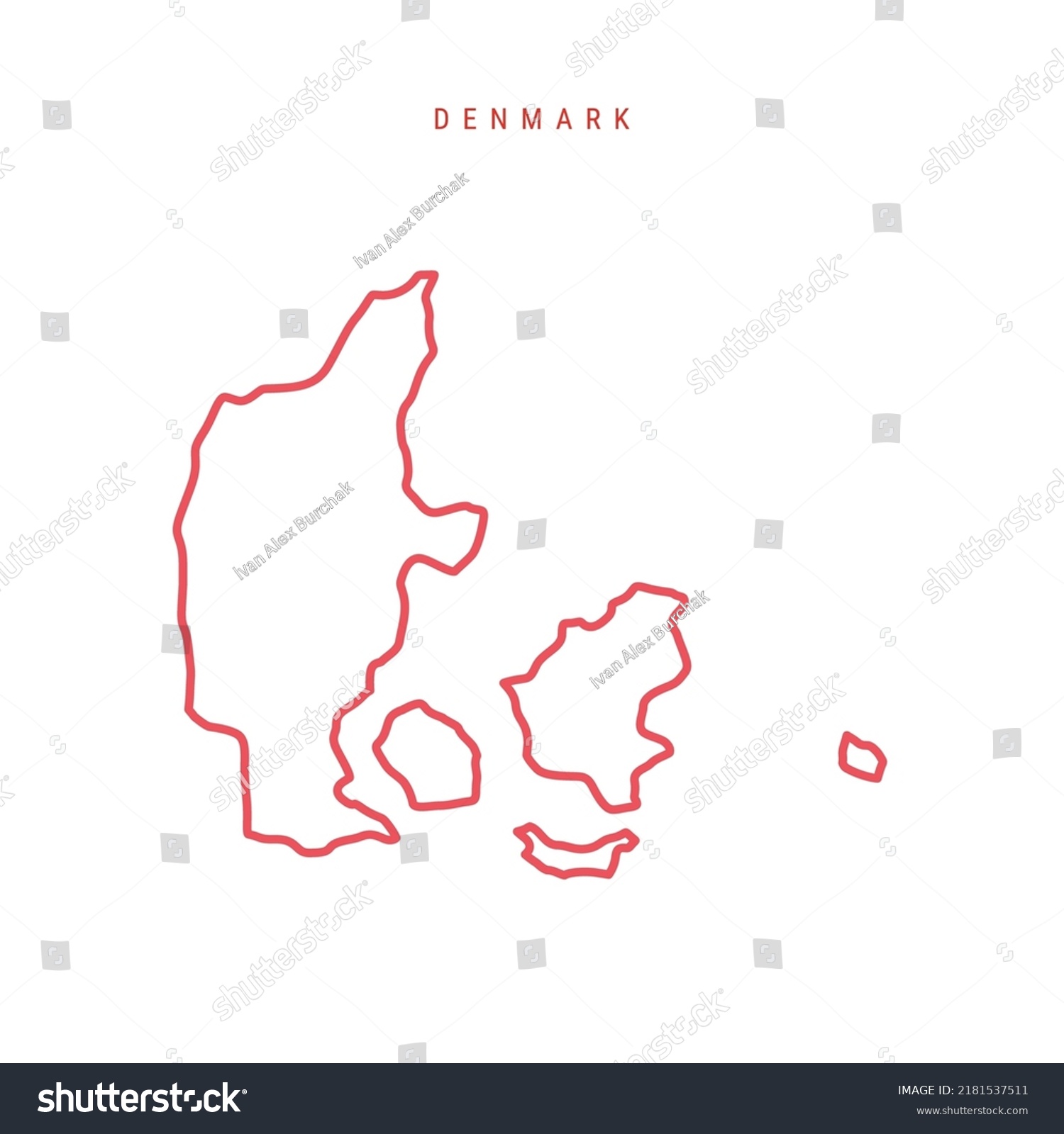 Denmark Editable Outline Map Danish Red Stock Vector Royalty Free   Stock Vector Denmark Editable Outline Map Danish Red Border Country Name Adjust Line Weight Change To Any 2181537511 