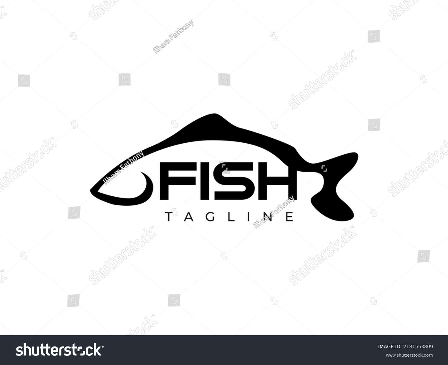 Fish Fishing Silhouette Outline Logo Template Stock Vector (Royalty ...