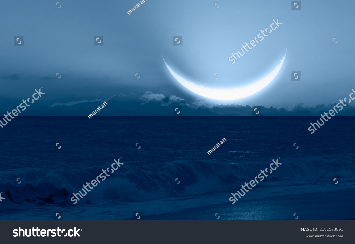 Ramadan Concept Crescent Moon Over Tropical Stock Photo 2181573891 ...