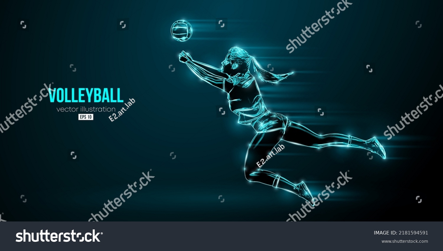 Abstract Silhouette Volleyball Player On Blue Stock Vector (Royalty ...