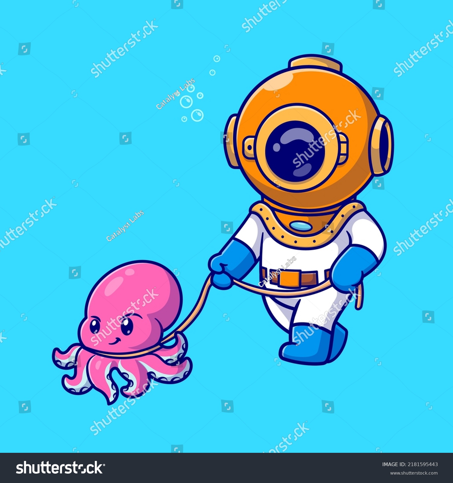 Cute Diver Octopus Cartoon Vector Icon Stock Vector (Royalty Free ...