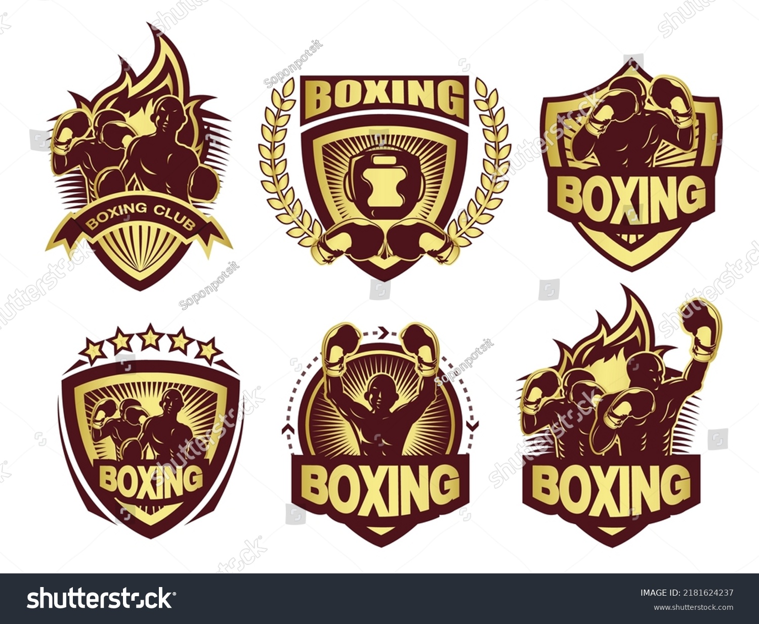 Collection Golden Boxing Logo Set Stock Vector (Royalty Free ...