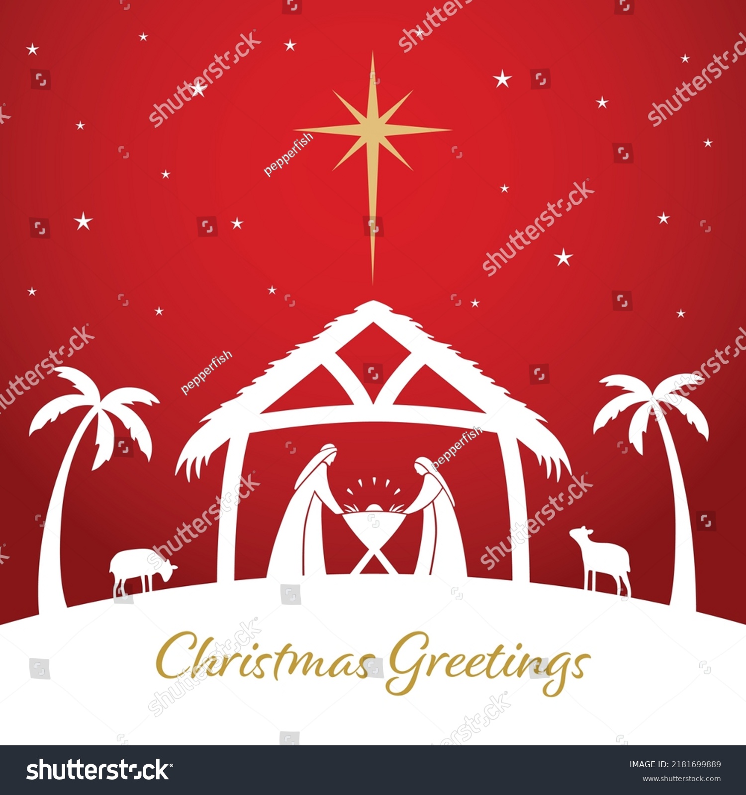 Silhouette Illustration Nativity Scene Mary Joseph Stock Vector ...