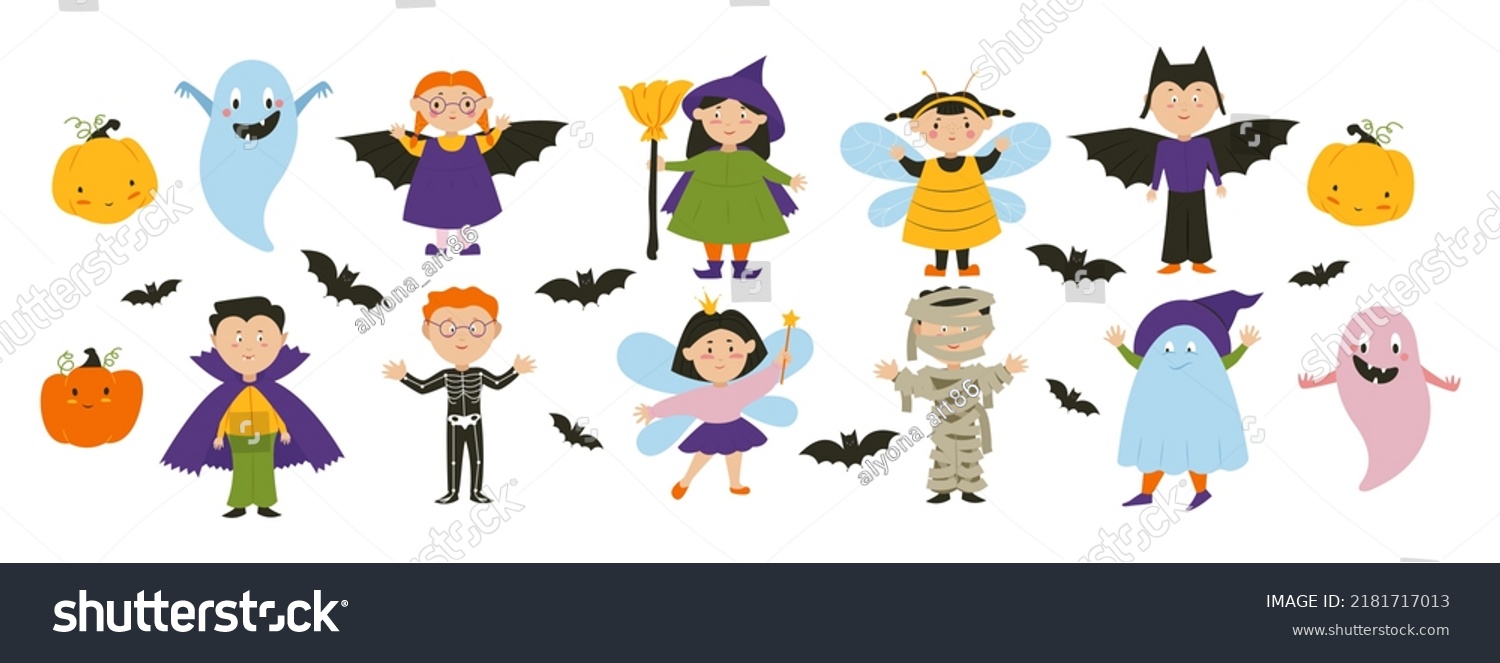 Kids Dracula Witch Bat Fairy Costumes Stock Vector (Royalty Free ...