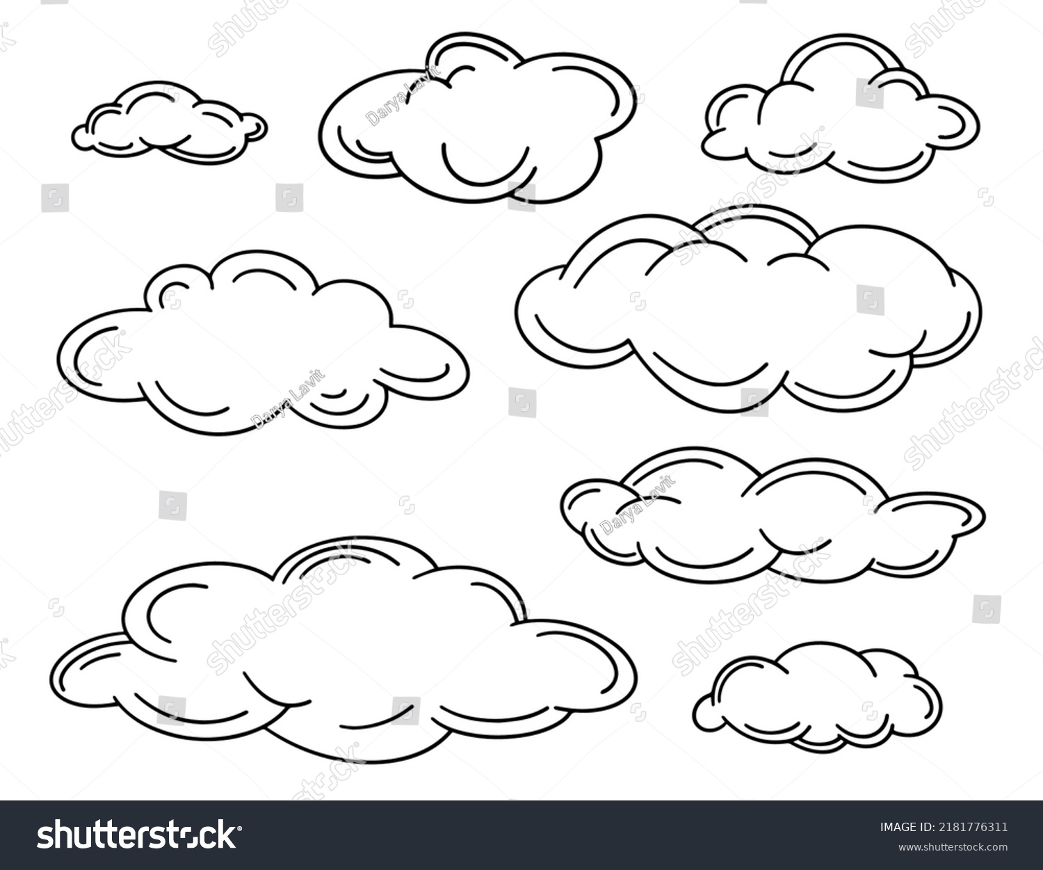 Set Outline Clouds Lineart Style Simple Stock Vector (royalty Free 