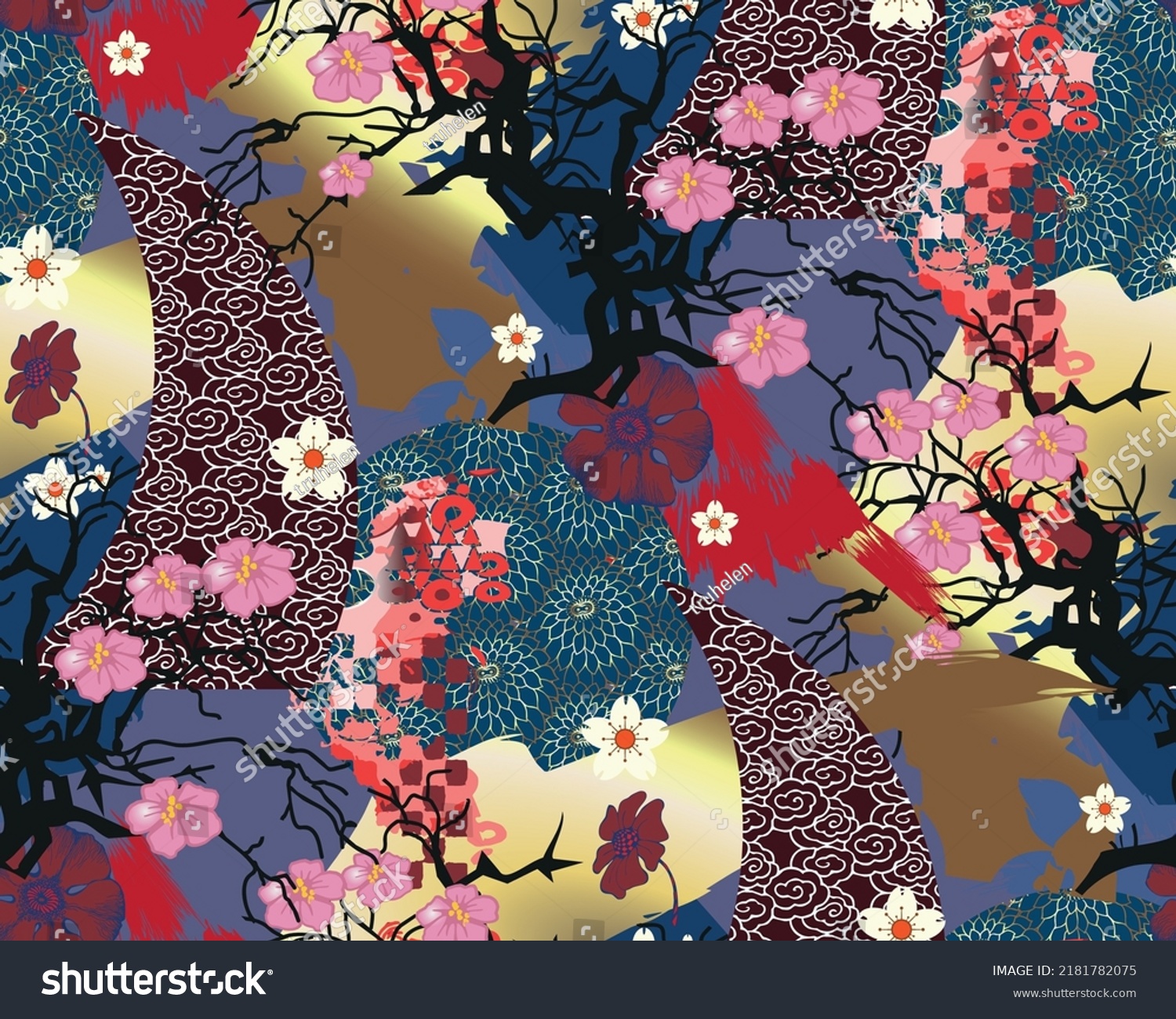 Seamless Pattern Japanese Style Suitable Fabric Stock Vector (royalty 