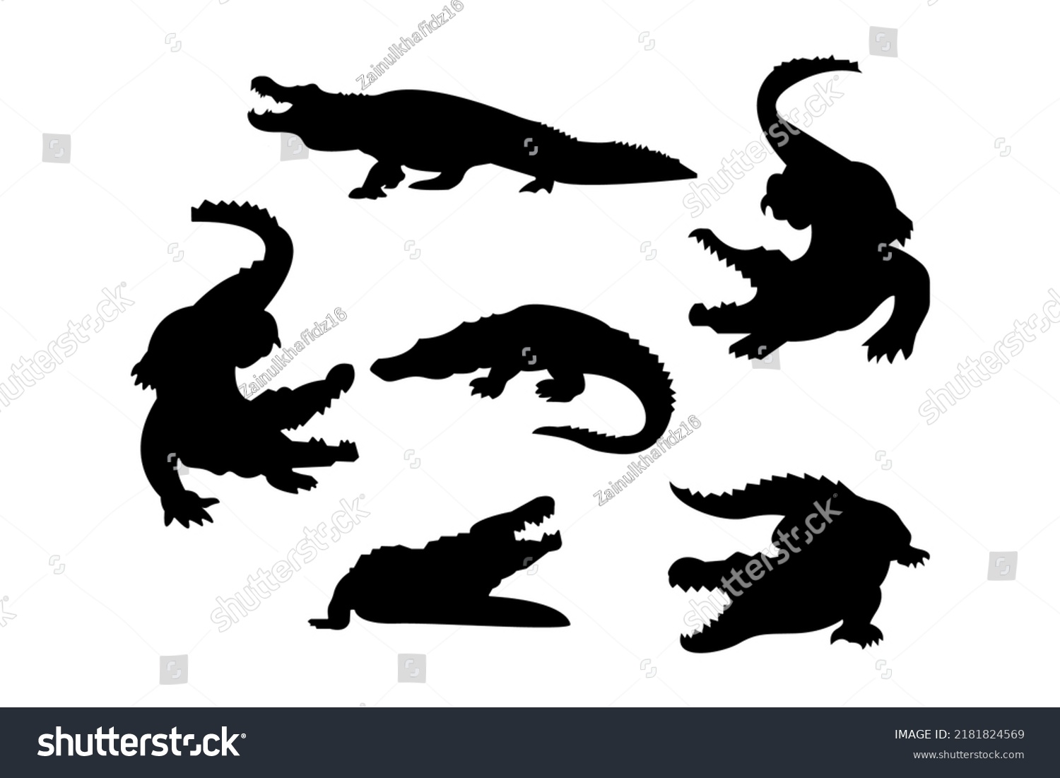 Crocodile Alligator Silhouette Set Stock Vector (Royalty Free ...