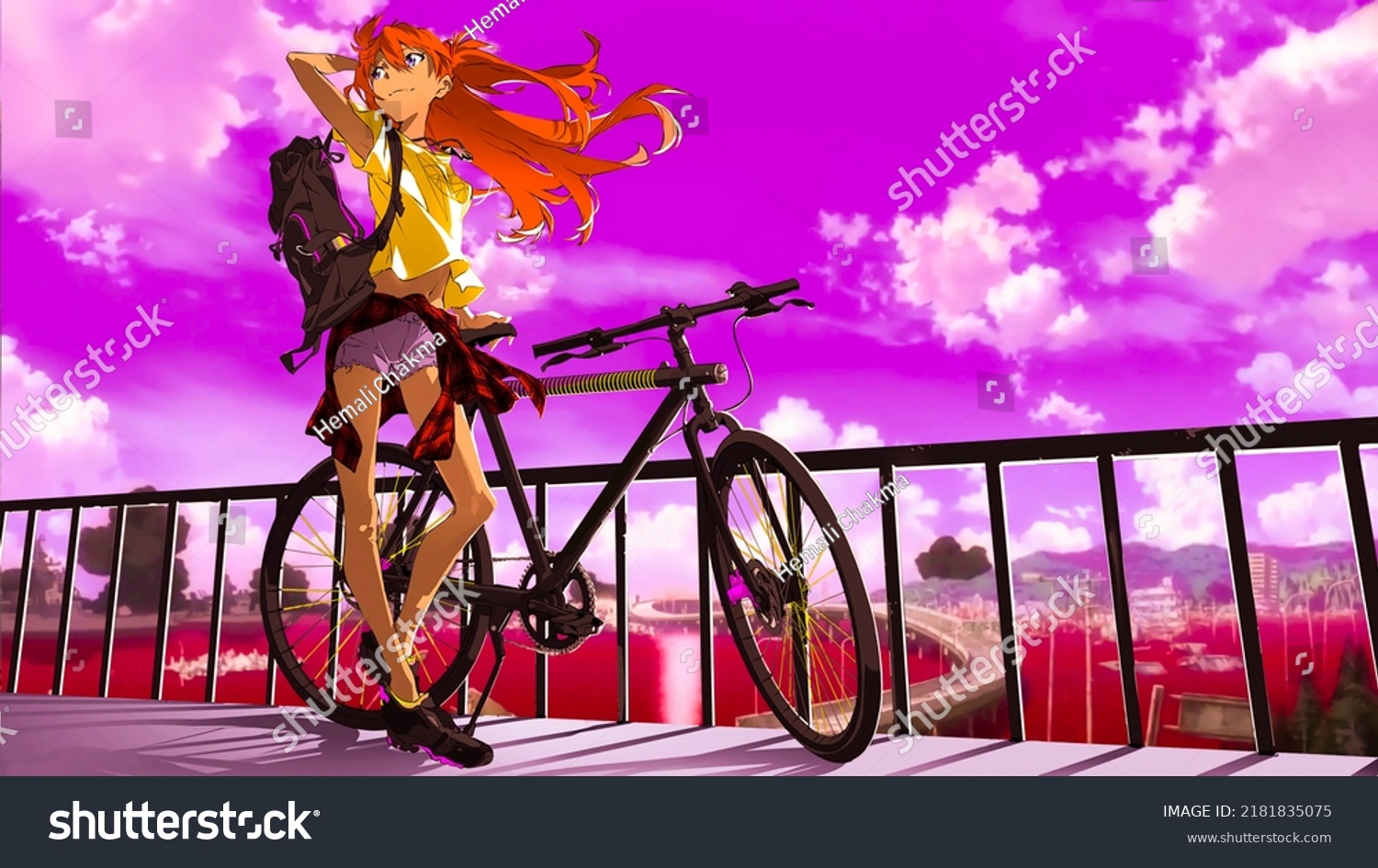 Anime Girl Bicycle Fantasy Digital Landscape Stock Illustration 2181835075 Shutterstock 2489