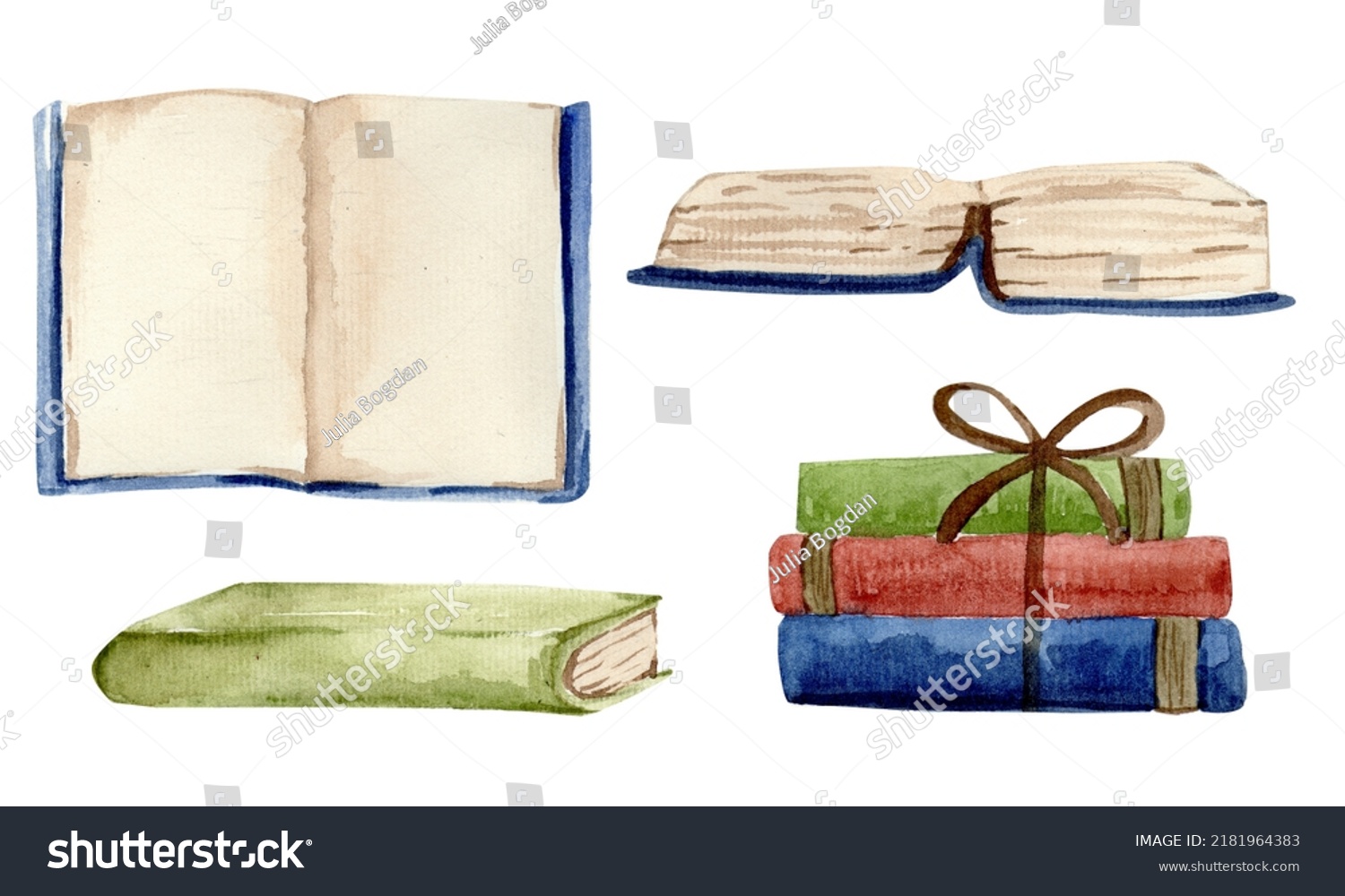 Watercolor Stack Books Illustration Stock Illustration 2181964383