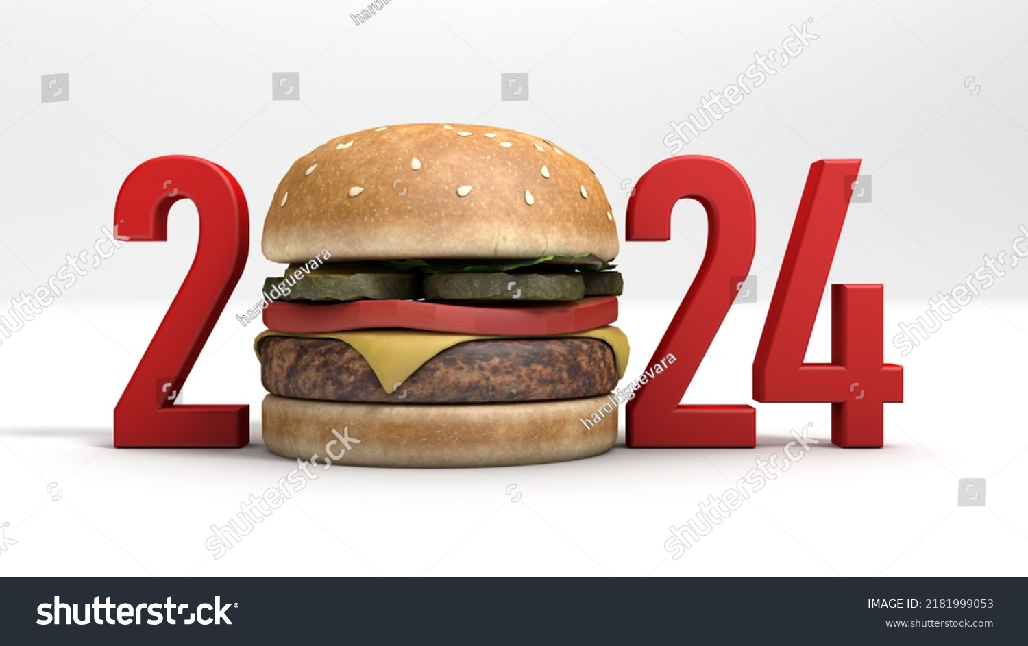 3d Illustration Burger Concept Year 2024 Stock Illustration 2181999053   Stock Photo  D Illustration Of Burger Concept For The Year 2181999053 